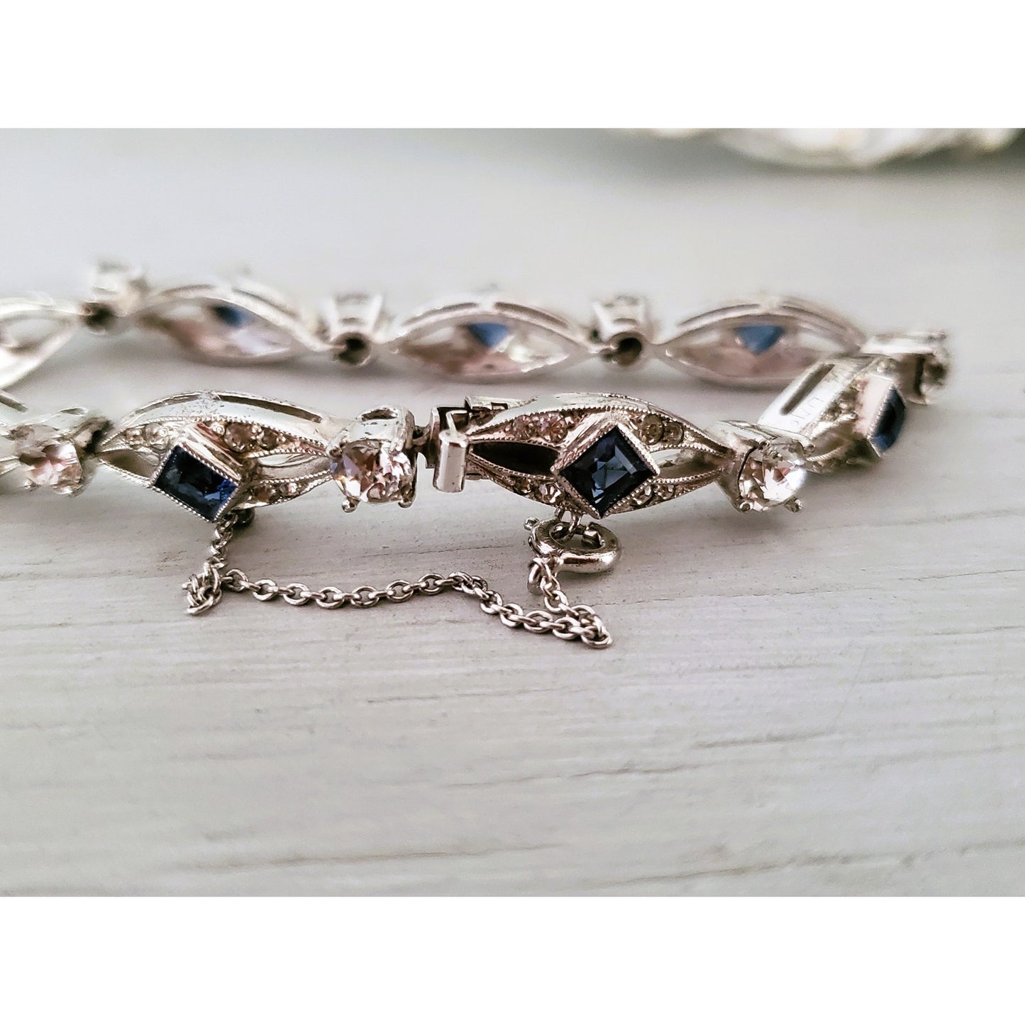 Sterling Silver Sapphire and CZ Tennis Bracelet
