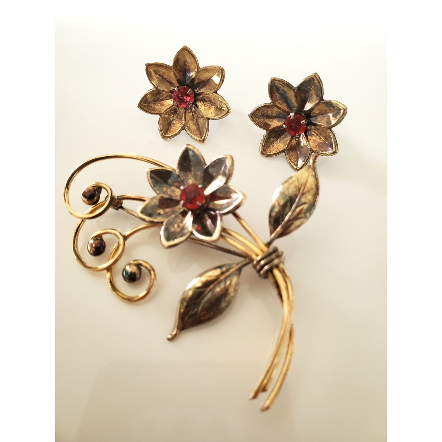 Vintage Harry Iskin Designer Gold-fill Floral Brooch and Earring Set