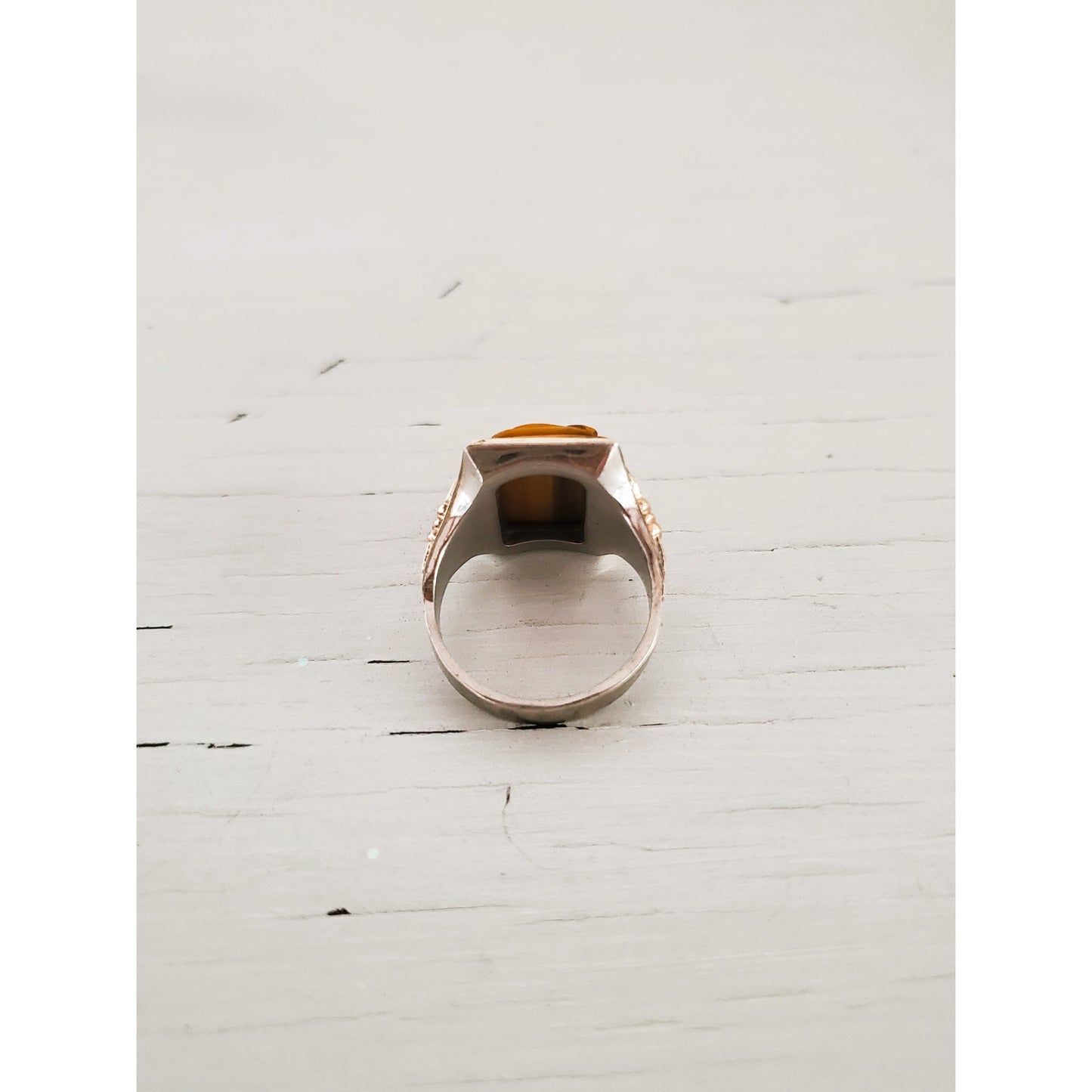 Vintage 10K Gold Sterling Silver Men's Tiger's Eye Cameo Ring