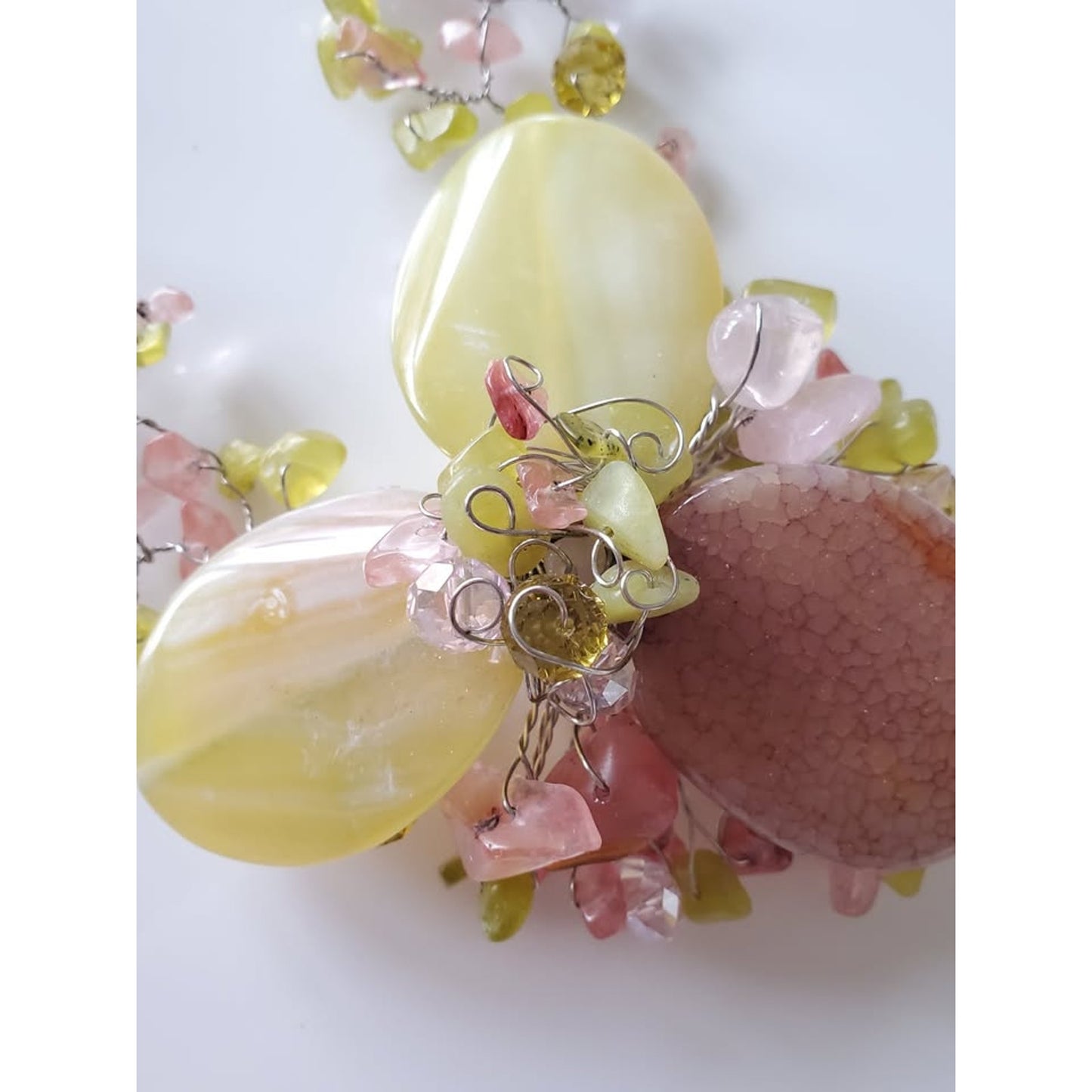 Pink and Yellow Agate Wire Necklace