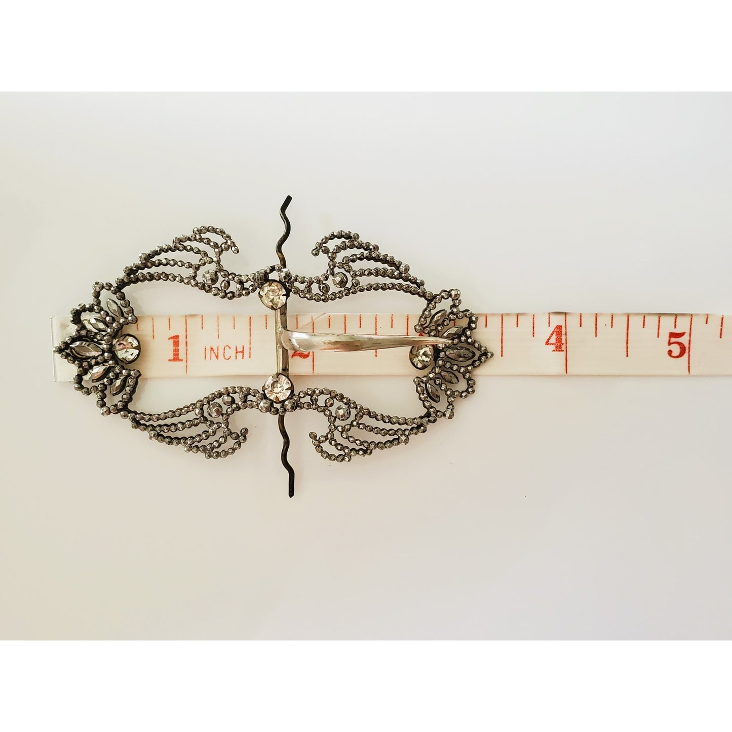 Vintage Silver Tone Rhinestone Belt Buckle