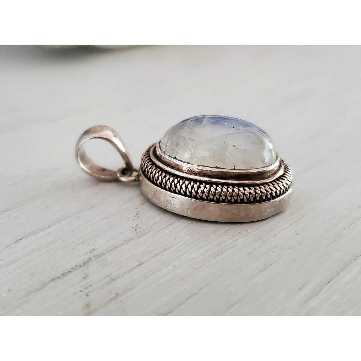 Vintage Sterling Silver Oval Moonstone Pendant