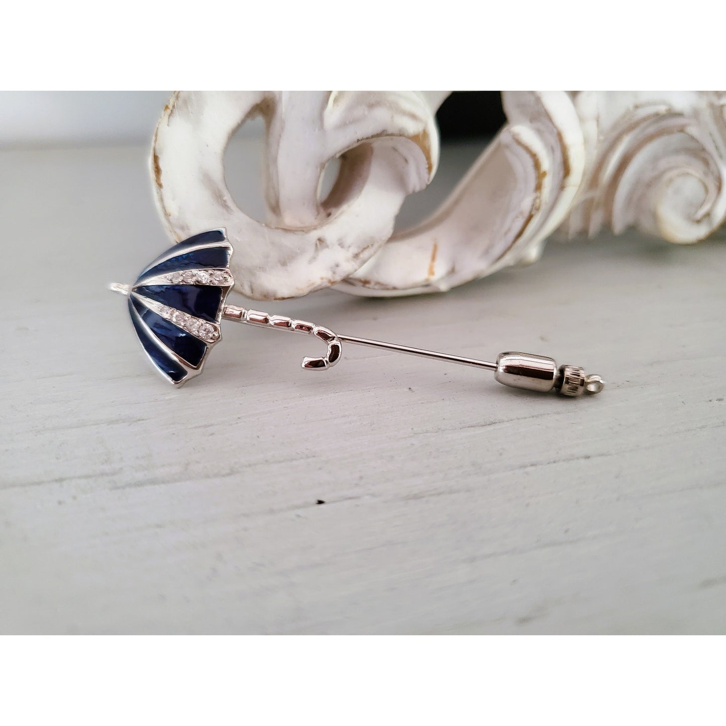 CZ and Enamel Plated Sterling Silver Umbrella Hat Pin