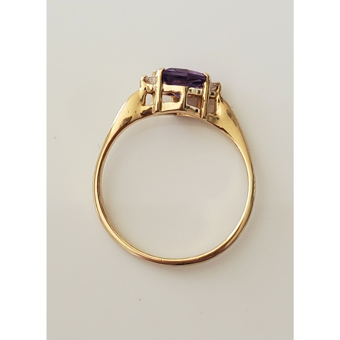 Vintage 14K Gold Kabana Designer Amethyst Hexagon and Diamond Bypass Ring