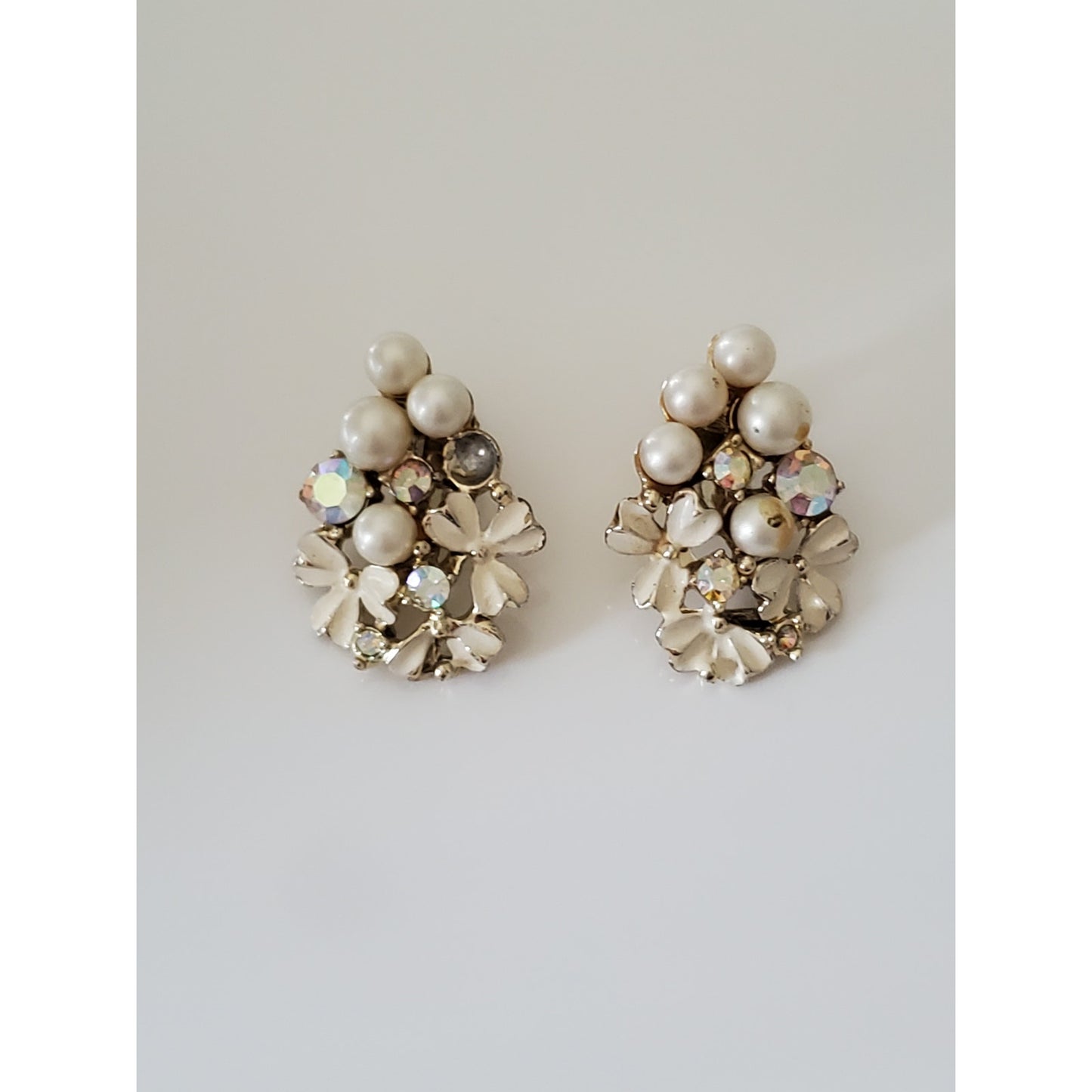 Vintage Faux Pearl and Rhinestone Clip On Earrings