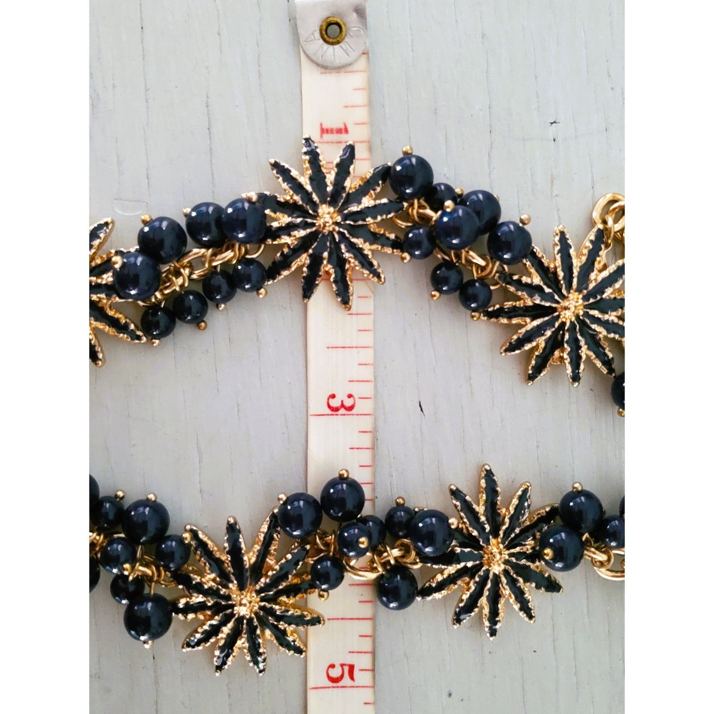 Talbots Navy Blue & Gold Tone Beaded Enamel Starburst Statement Necklace