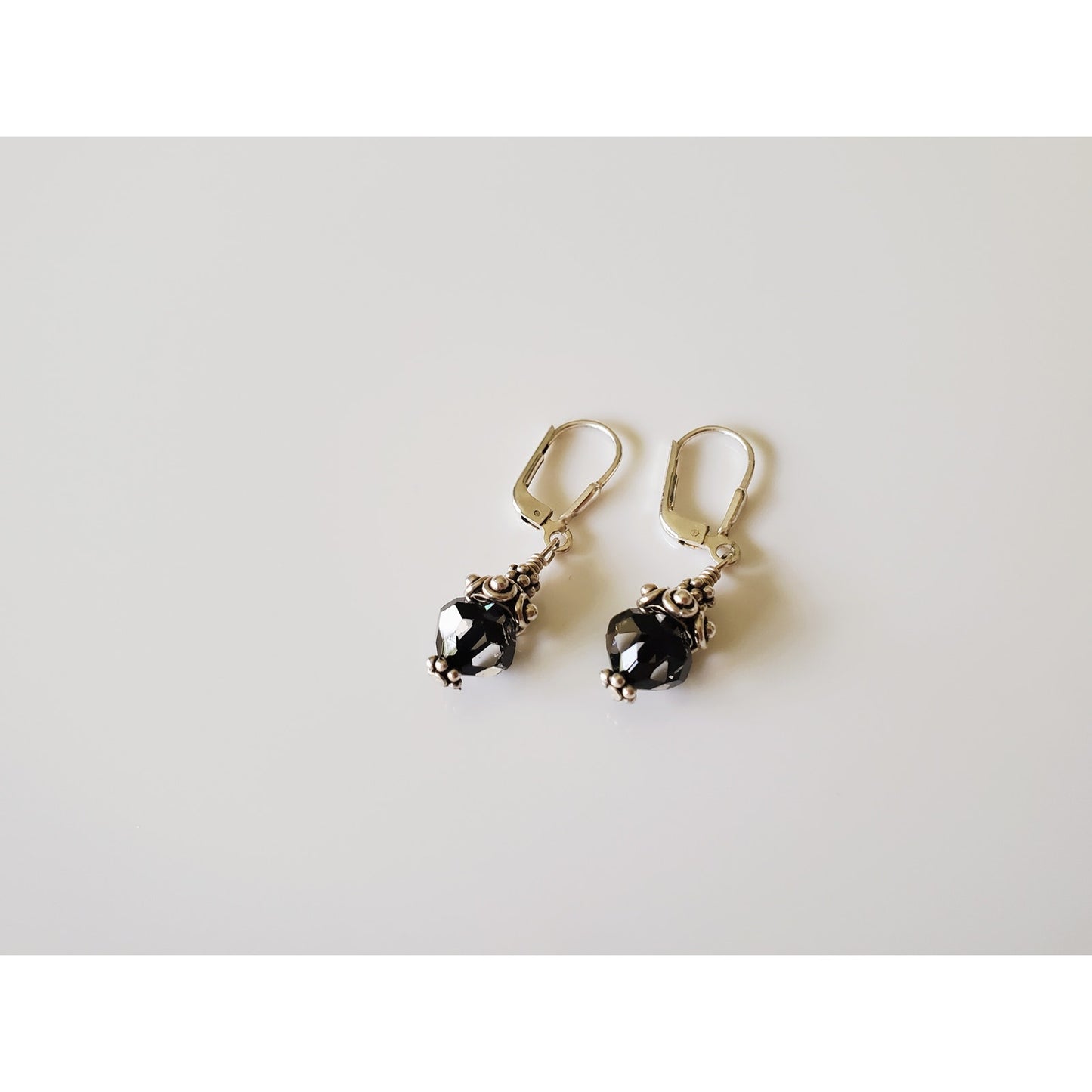 Vintage Sterling Silver and Black Stone Dangle Earrings