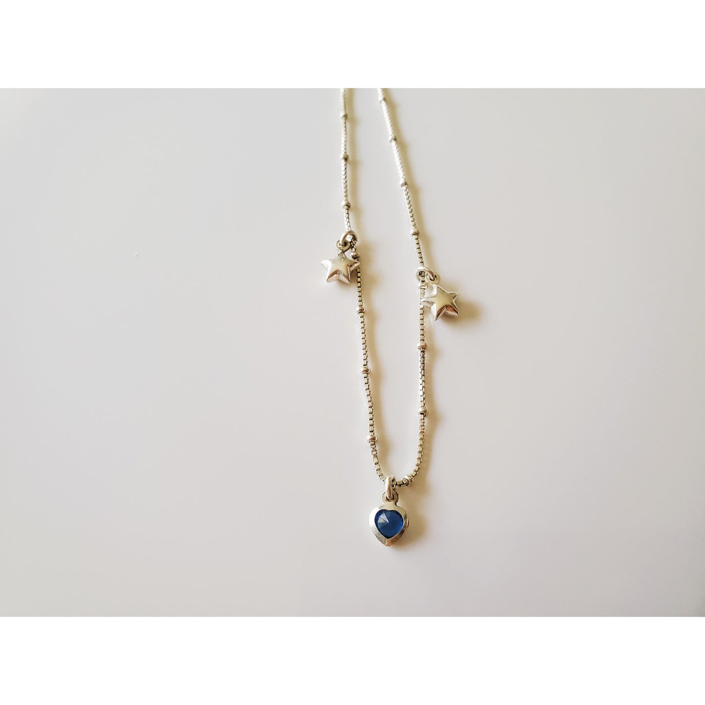 Vintage Sterling Silver Blue Heart Necklace