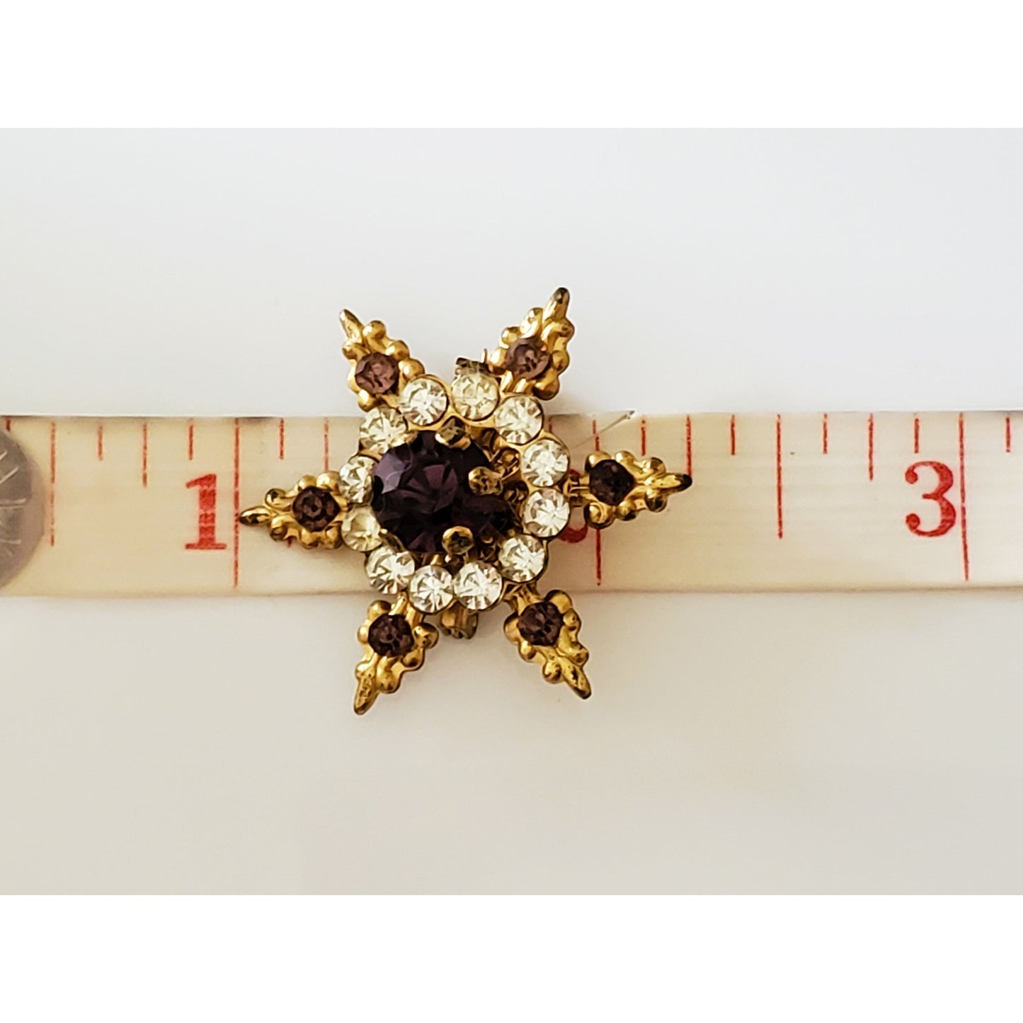 Vintage Star Purple Rhinestone Brooch
