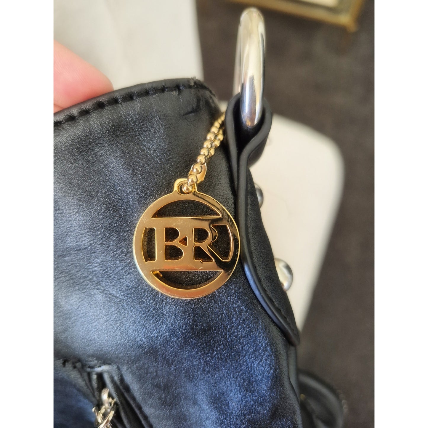 Black Rivet Leather Vintage Black Bag