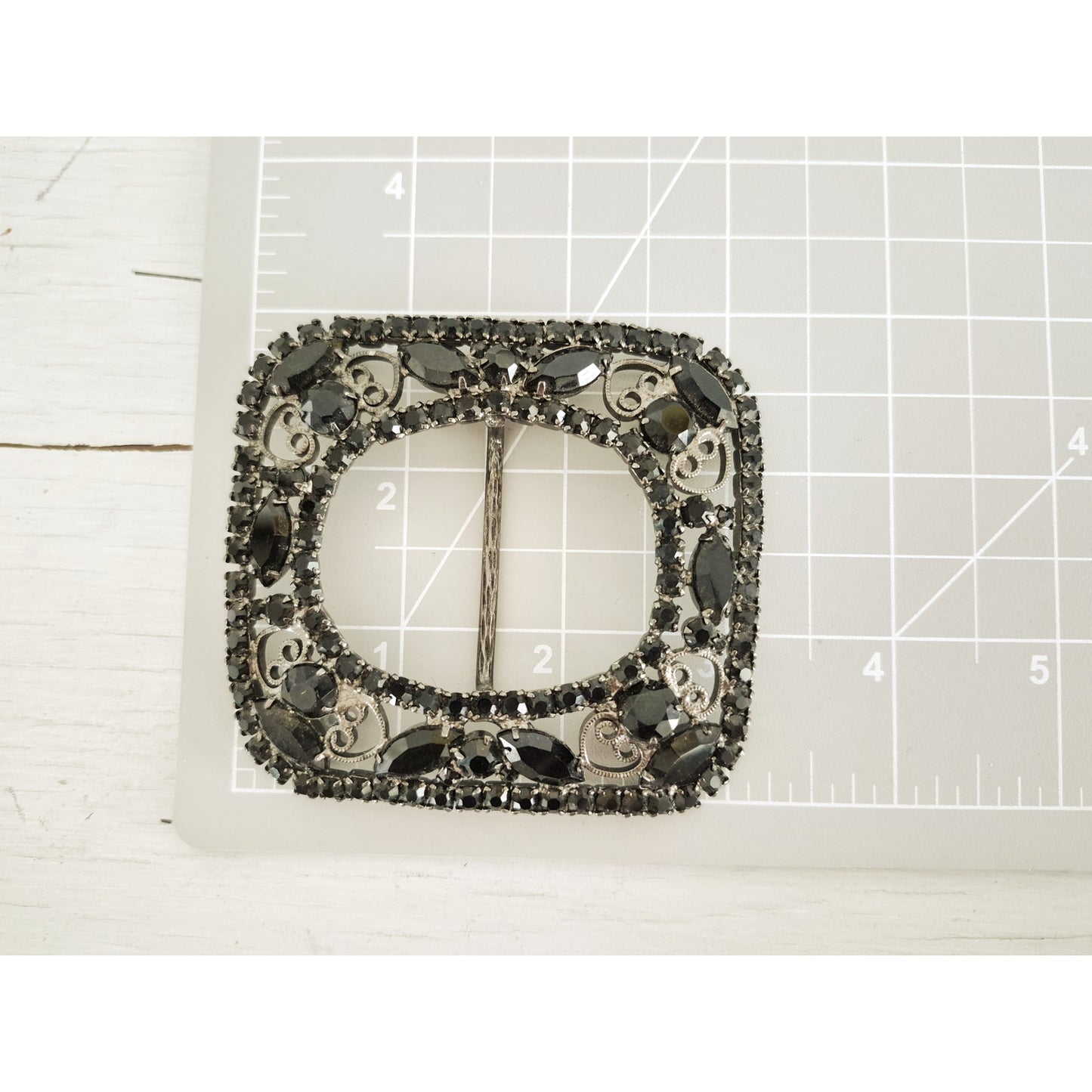 Vintage Juliana D&E Belt Buckle Jet Black Filigree Scroll Heart