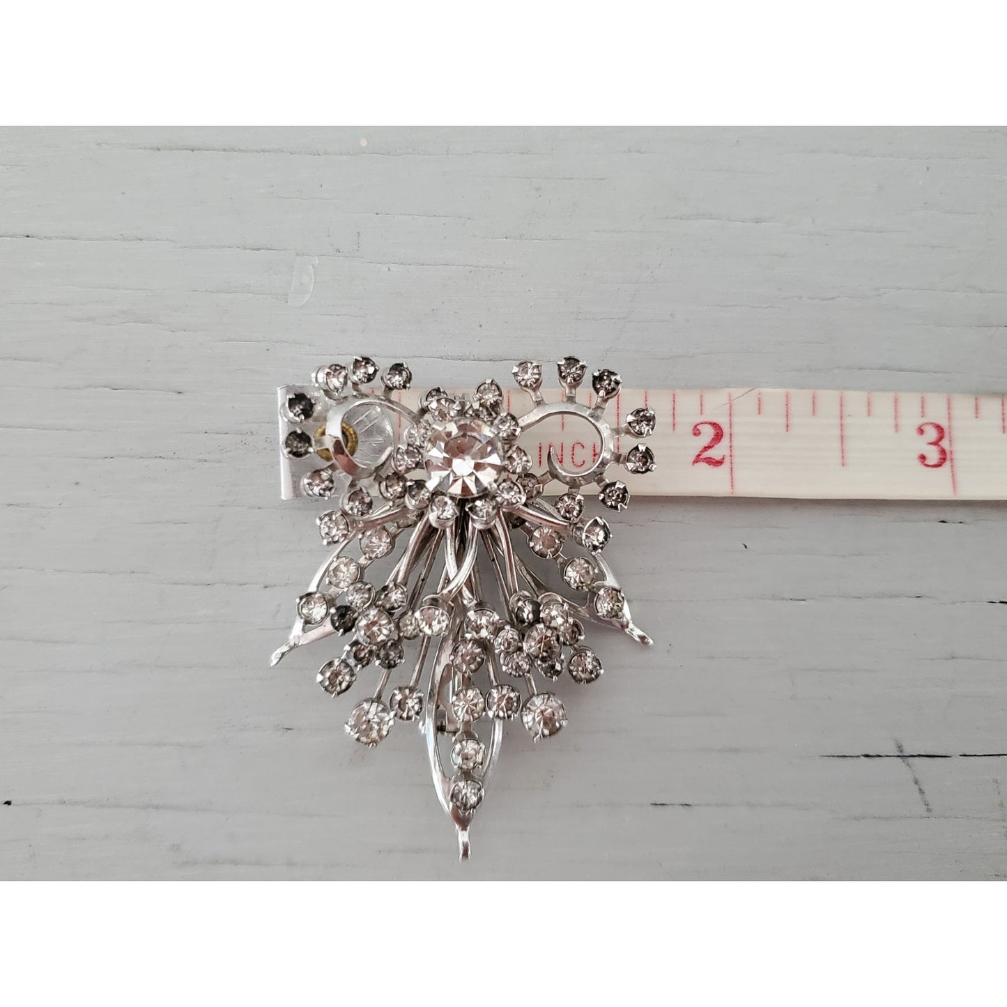 Vintage Clear Rhinestone Bow Brooch