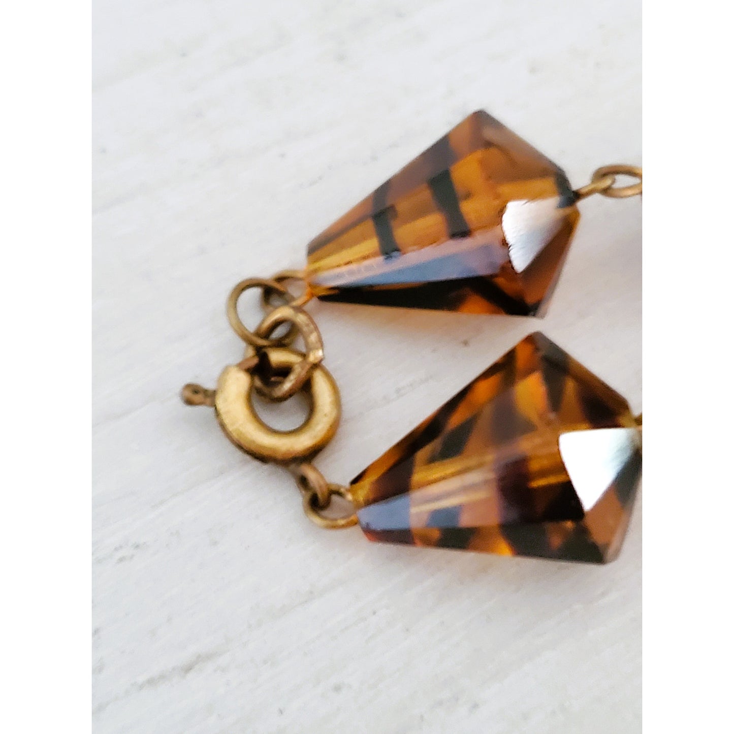 Vintage Tortoise Shell Geometric Pattern Glass Bead Choker Necklace