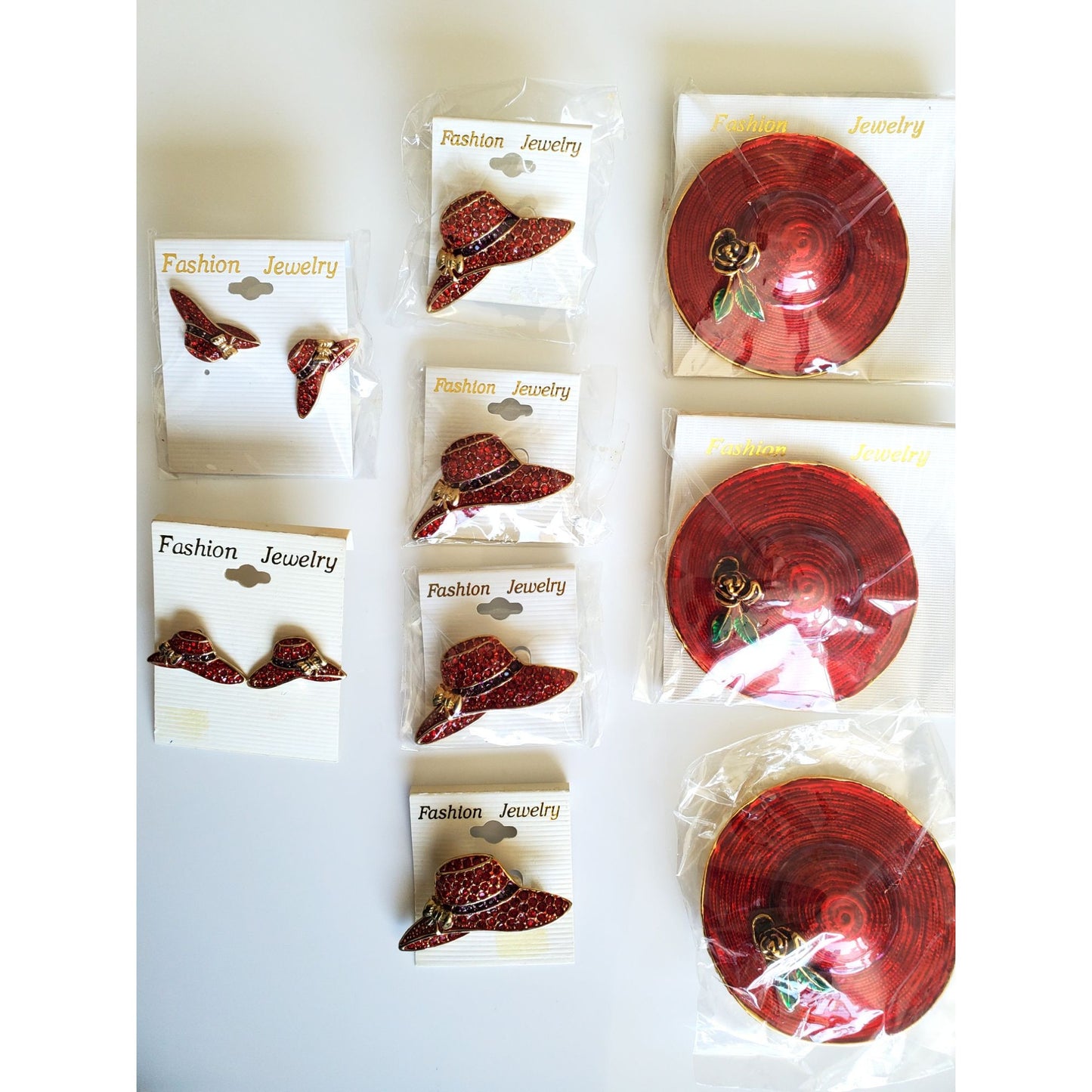 Red Hat Society Brooch and Earring Lot
