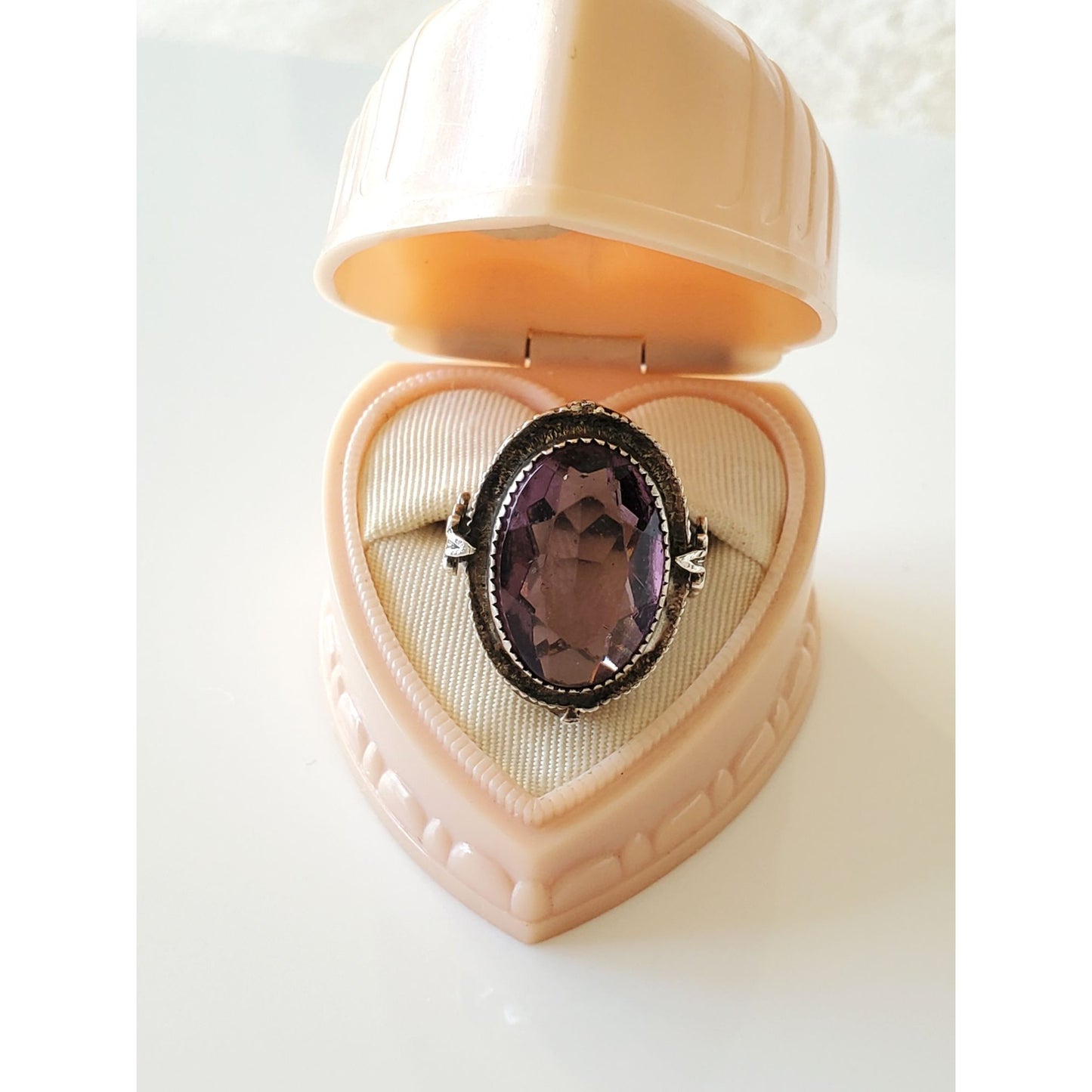 Vintage Art Deco Sterling Silver Amethyst Filigree Ring