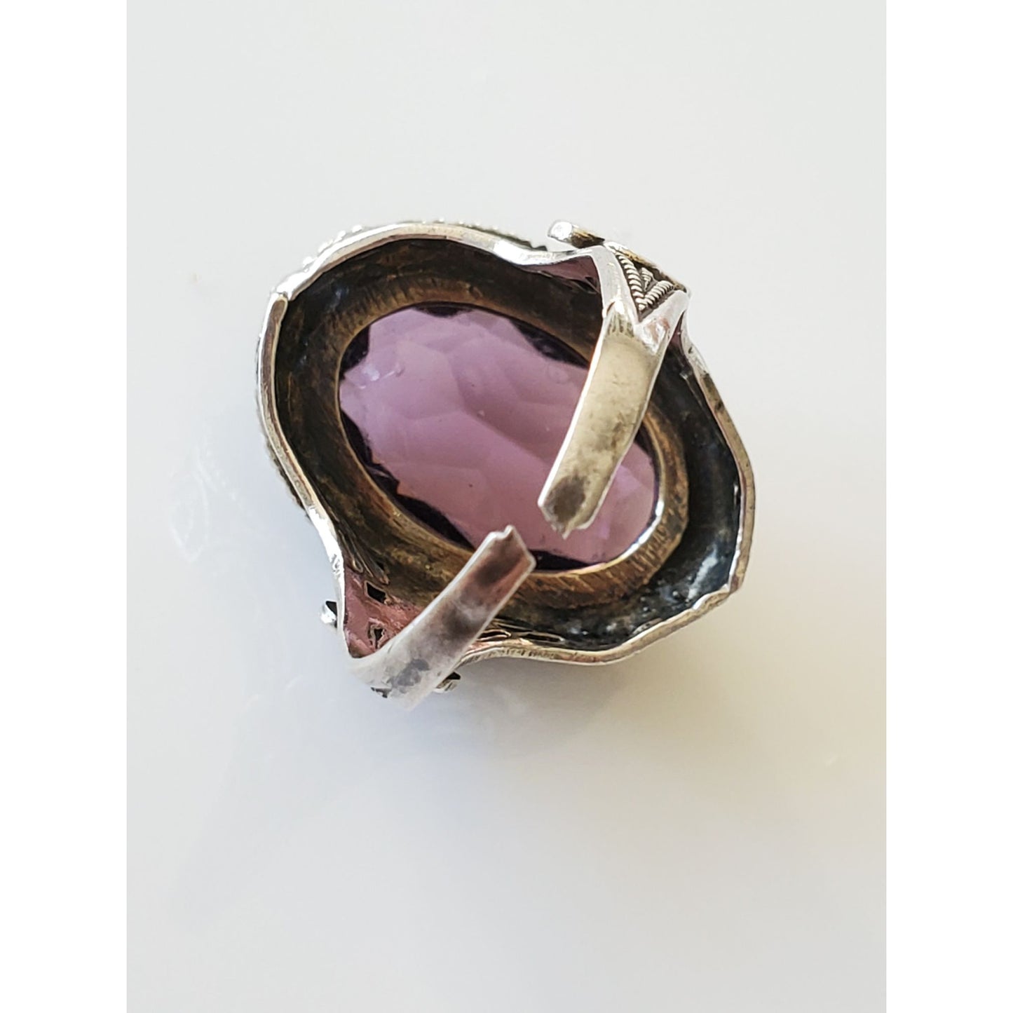 Vintage Art Deco Sterling Silver Amethyst Filigree Ring
