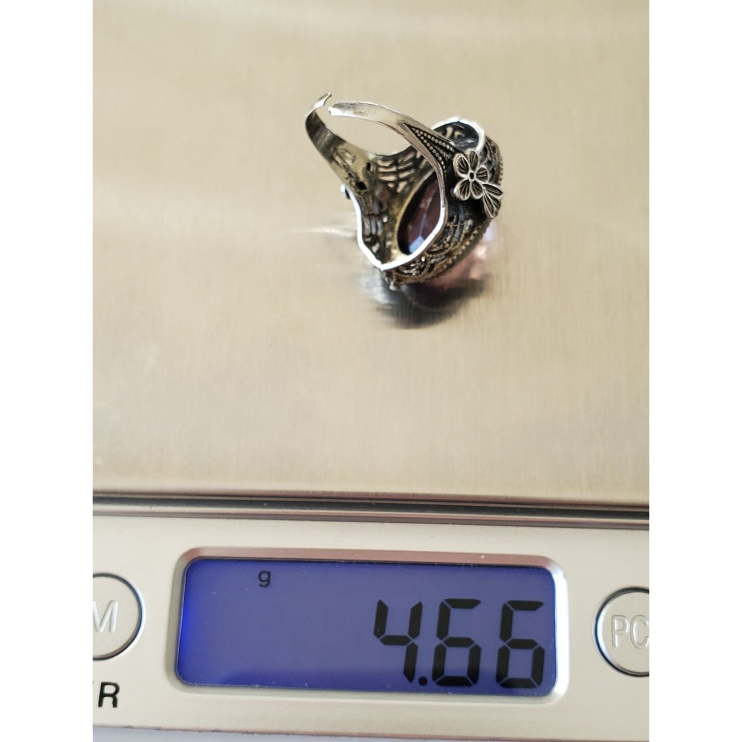Vintage Art Deco Sterling Silver Amethyst Filigree Ring