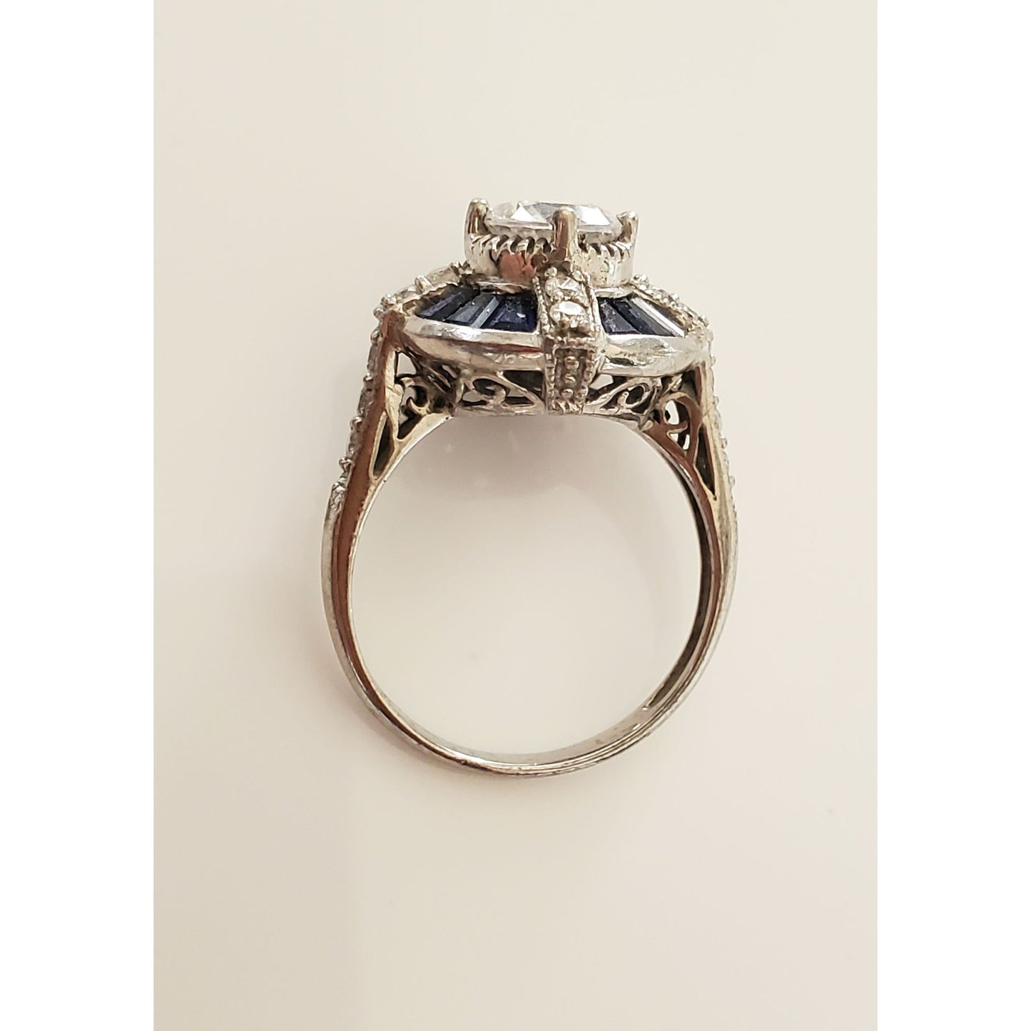 Sterling Silver Meda CZ and Blue Halo Stone Ring