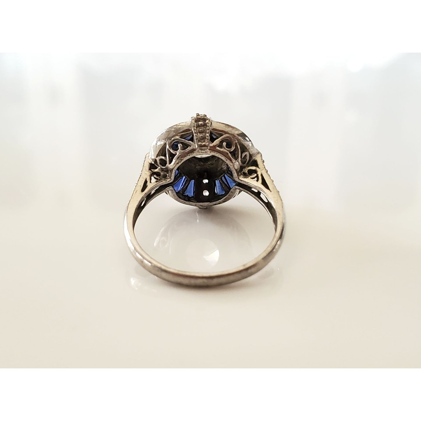 Sterling Silver Meda CZ and Blue Halo Stone Ring