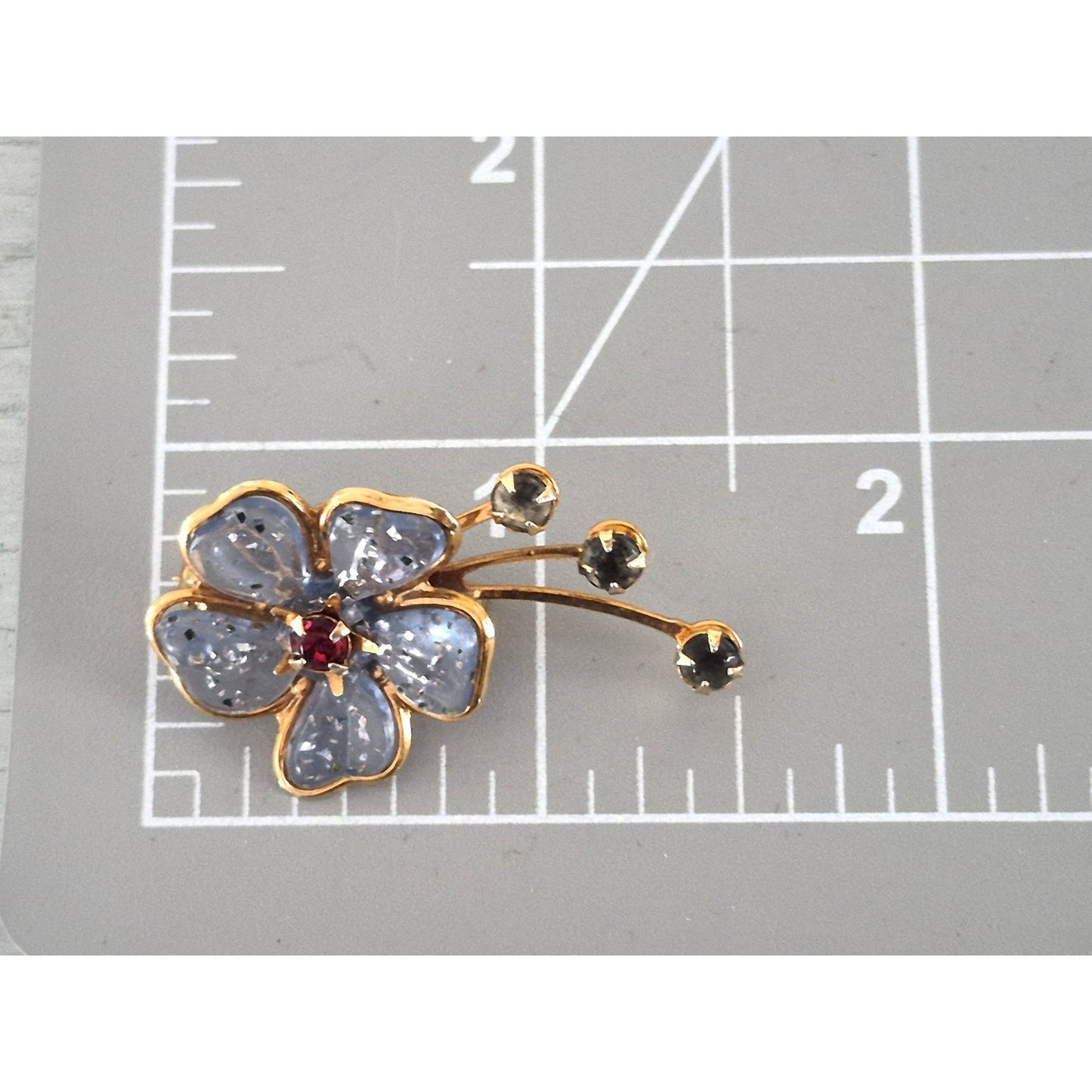 Vintage Mini Flower Lucite Glittered Pin Brooch