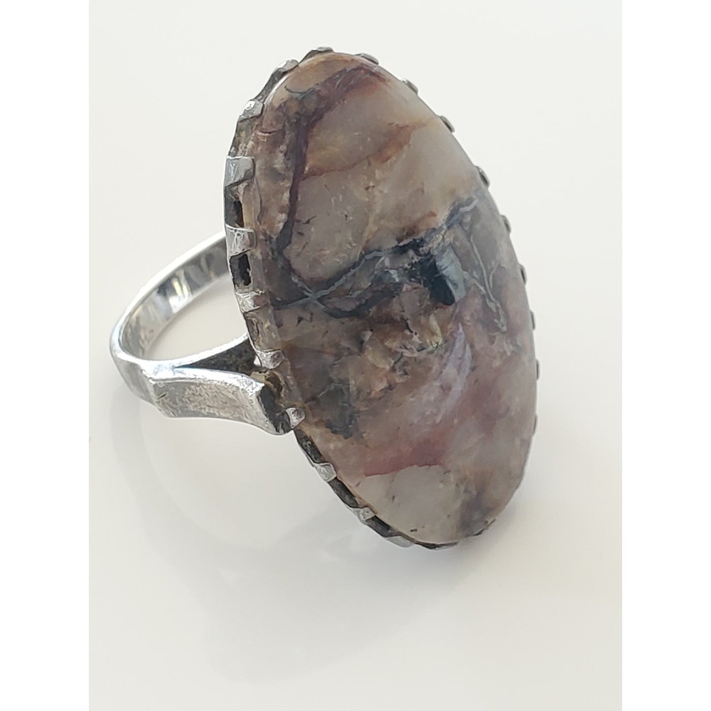 Vintage Large Sterling Silver Agate Ring