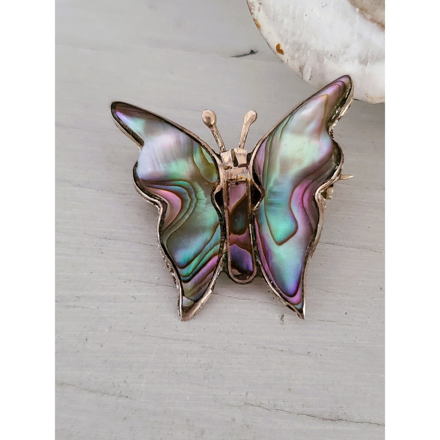 Vintage Sterling Silver Mother of Pearl Butterfly Pin
