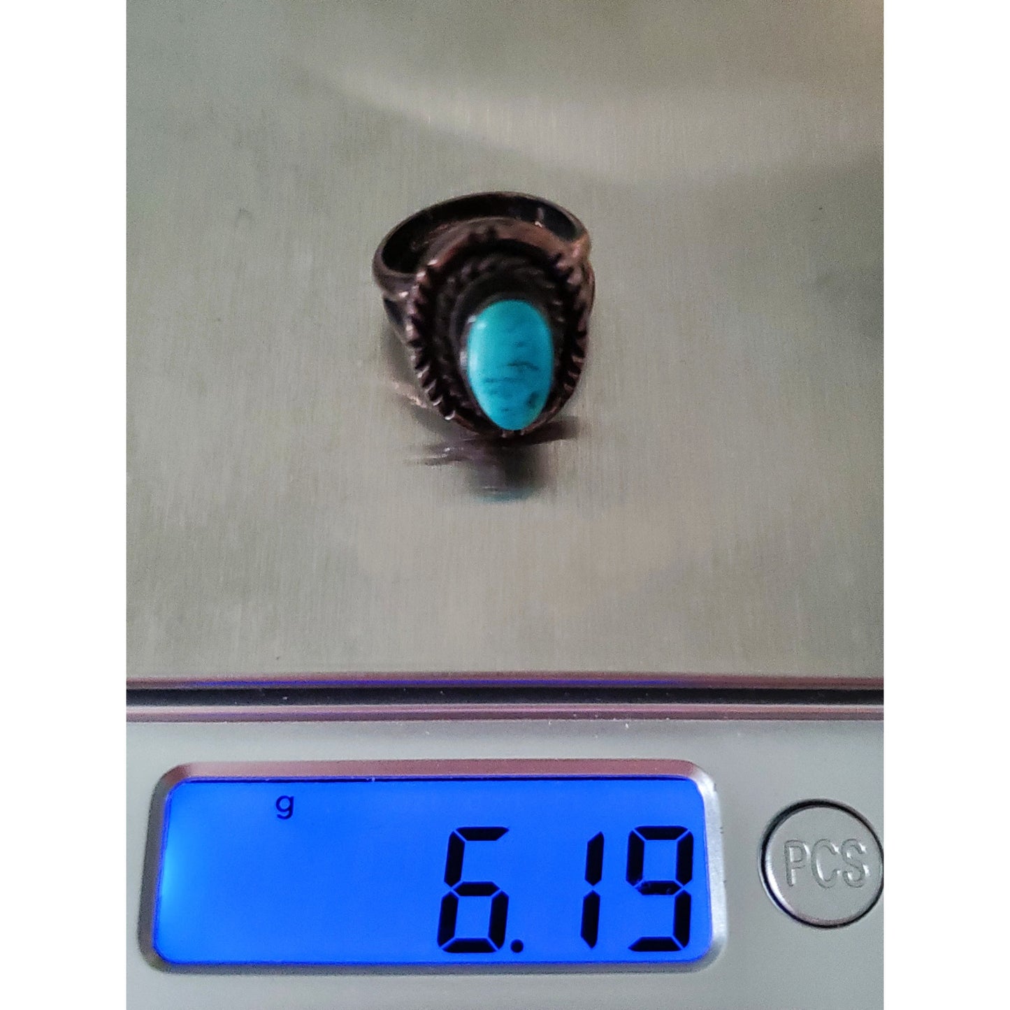 Vintage Sterling Silver and Turquoise Oval Navajo Ring