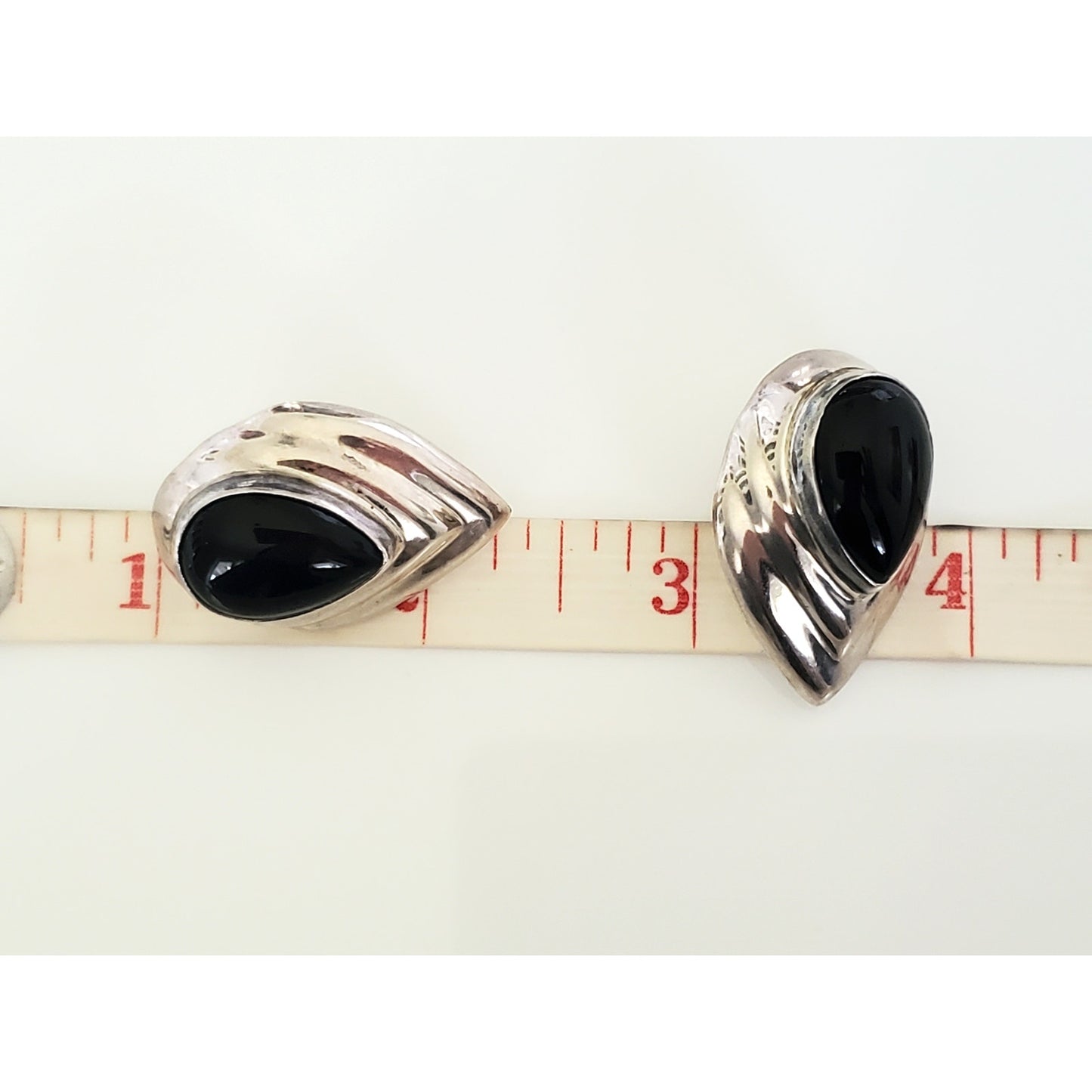Vintage Taxco Chunky Onyx Sterling Silver Stud Earrings