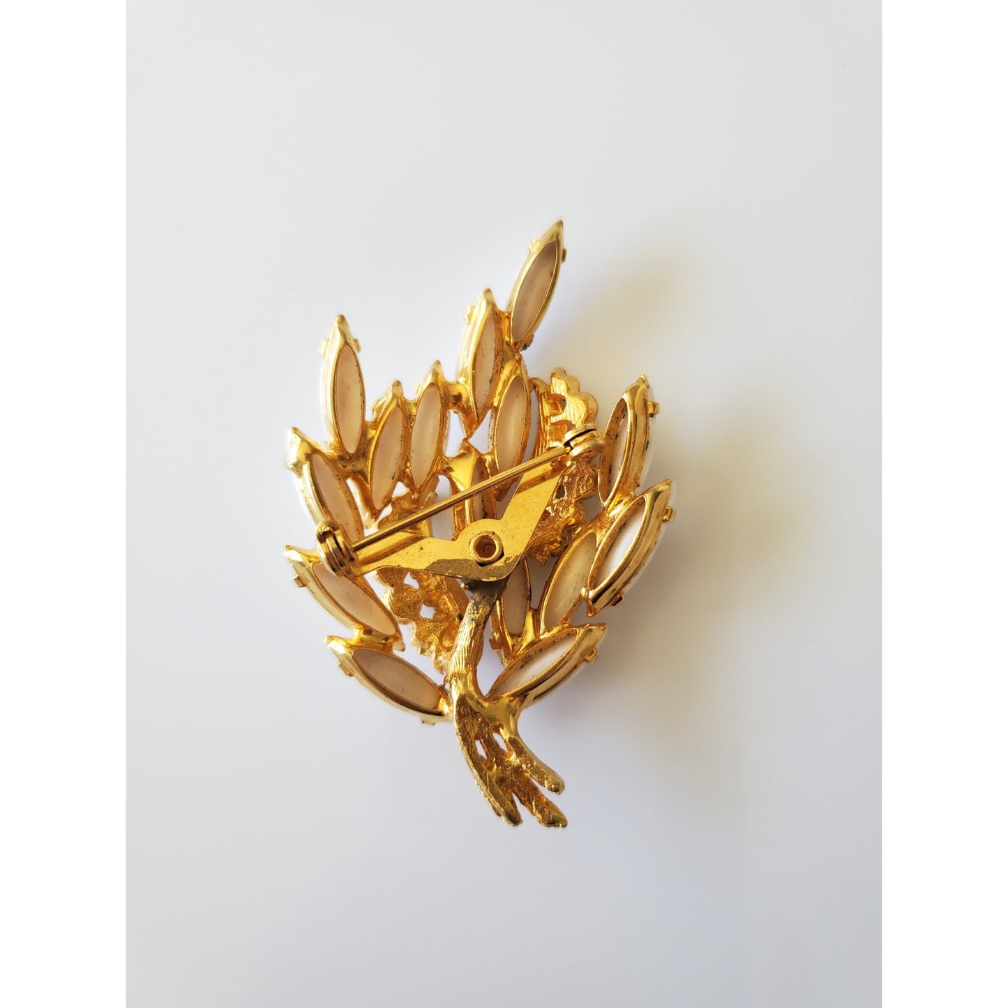 Vintage White Rhinestone and Gold tone Floral Bouqet Brooch