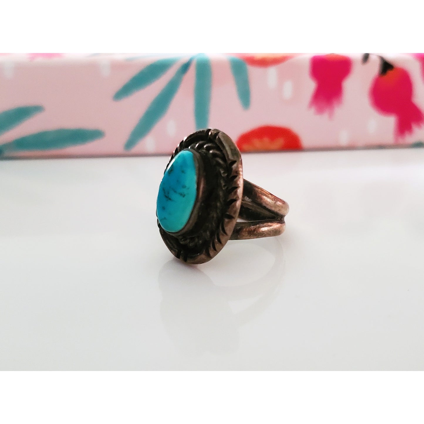 Vintage Sterling Silver and Turquoise Oval Navajo Ring