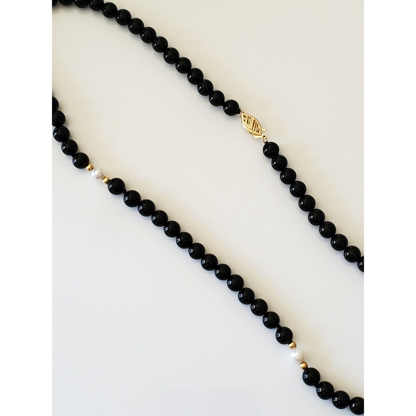 Onyx and Pearl 18in Necklace with 14K Gold Clasp