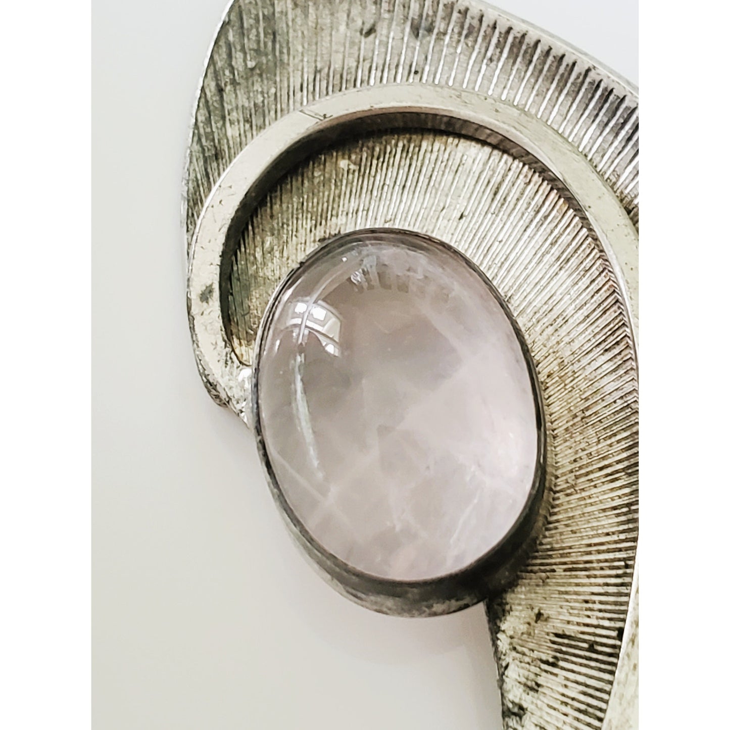 Vintage Sterling Silver Rose Quartz Brooch