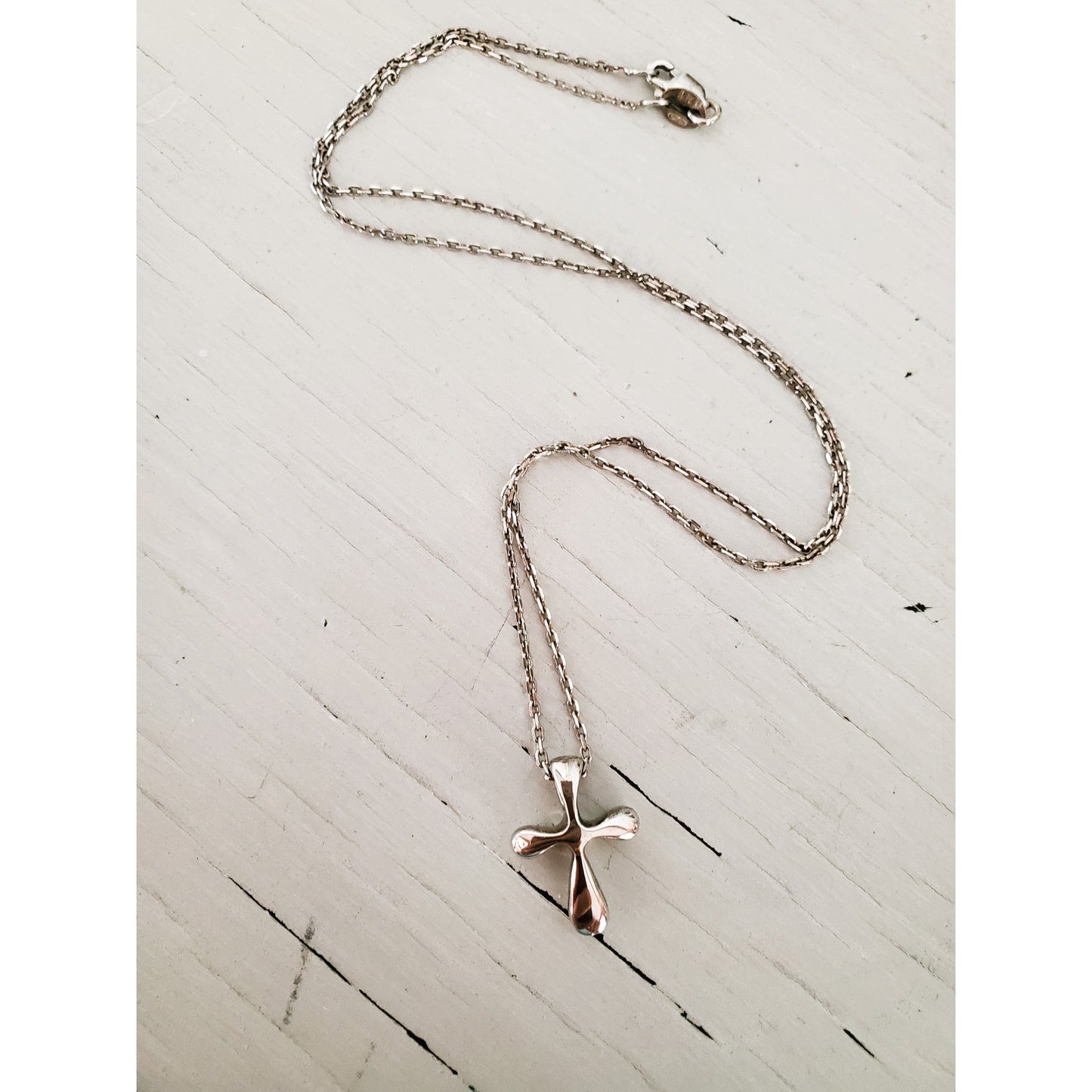Vintage Sterling Silver Dainty Cross Necklace
