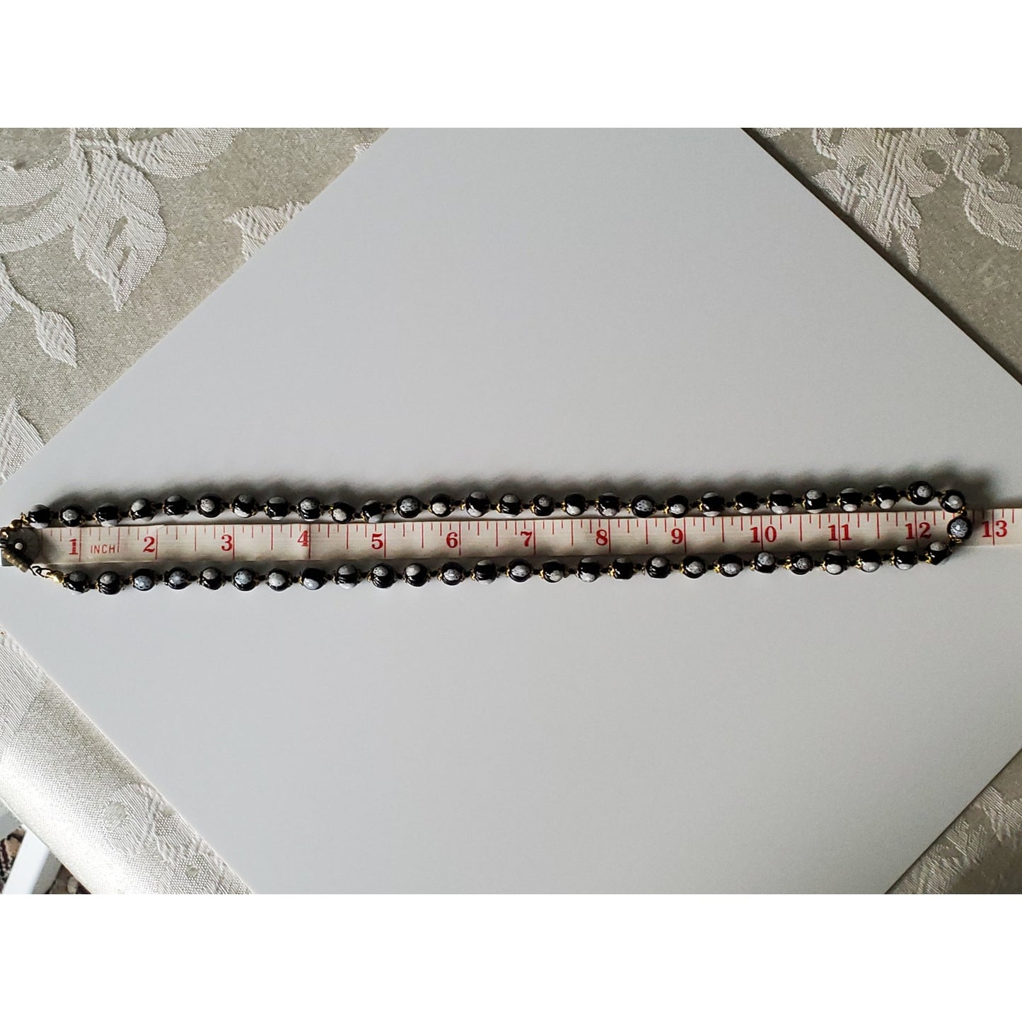 Vintage Black Glass Beaded and Hand Painted Venetian Necklace