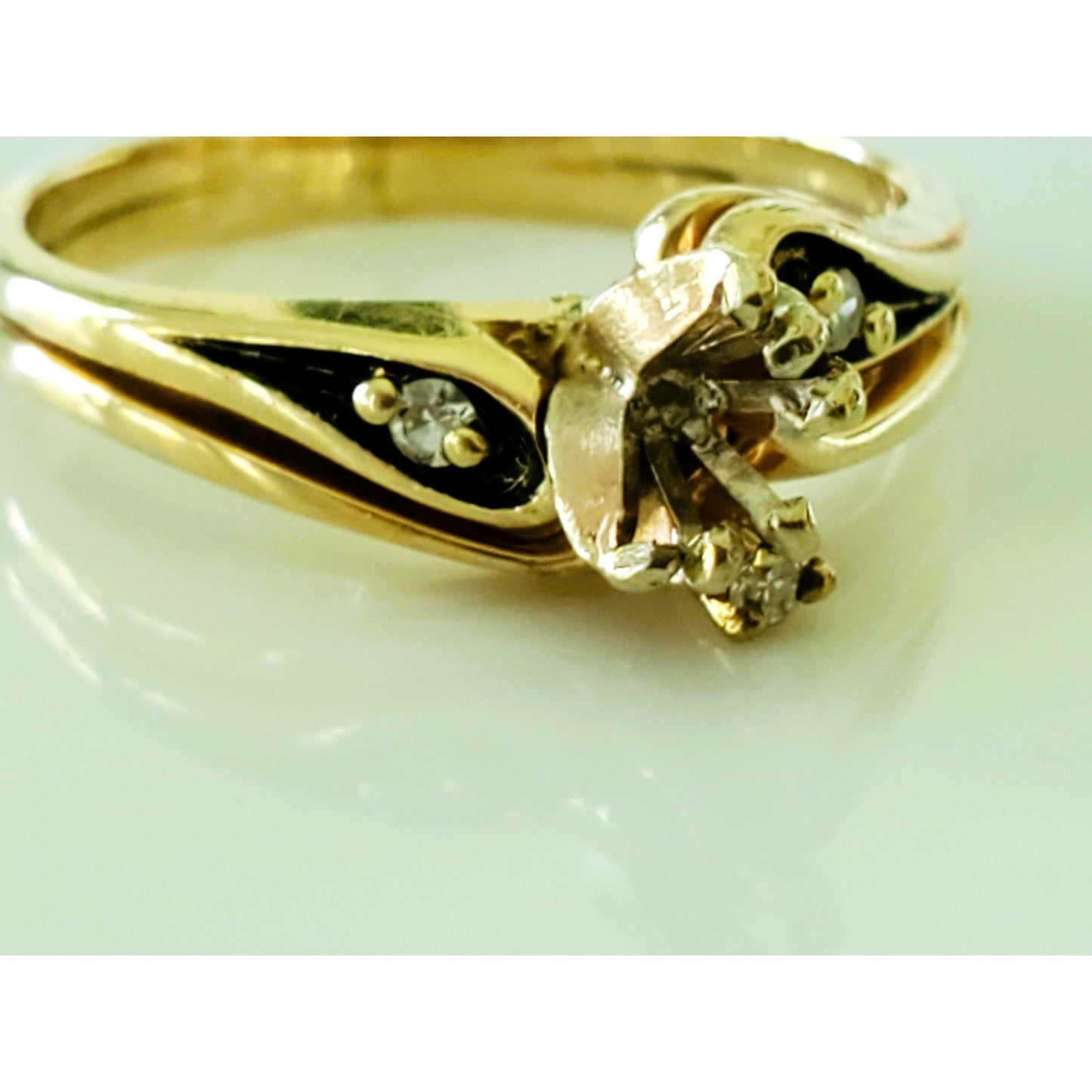 Vintage 14K Gold Black Enamel Diamond Ring Setting
