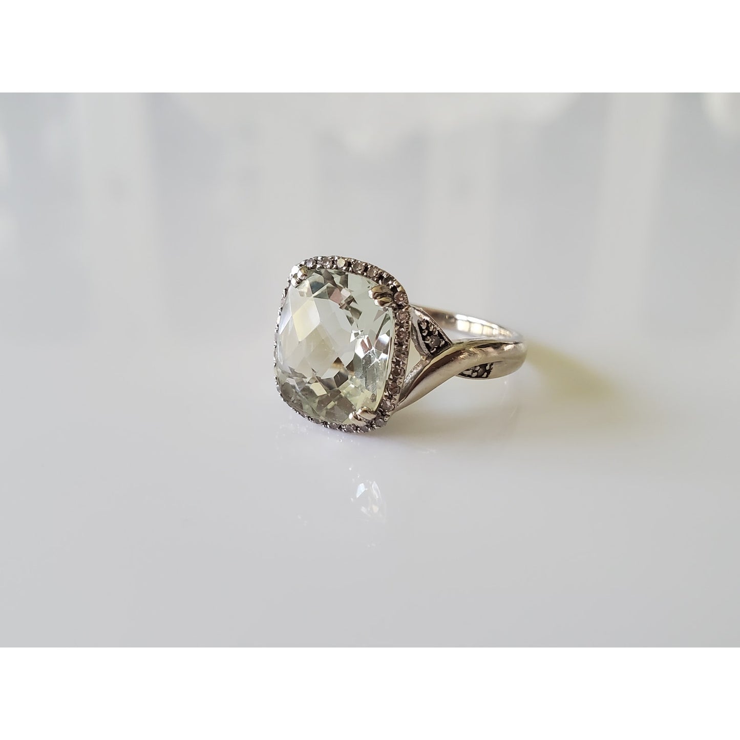 Vintage 10K Gold Prasiolite and Diamond Cocktail Ring
