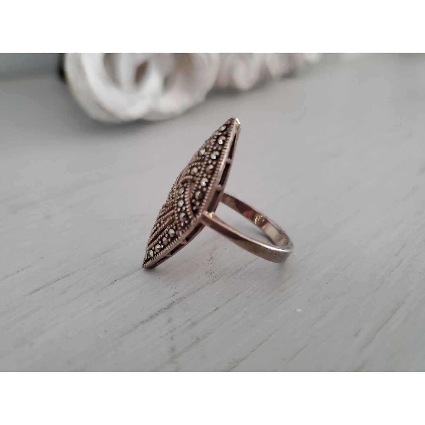 Sterling Silver Marcasite Navette Ring