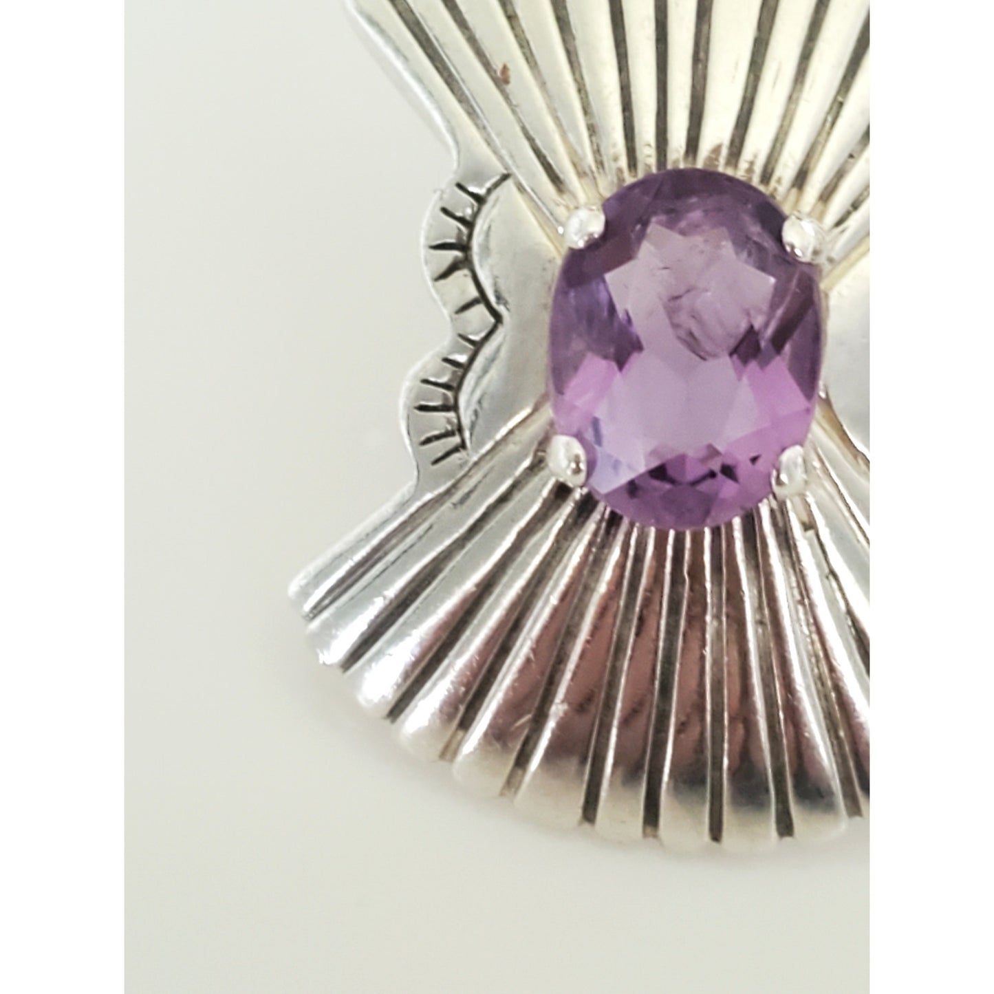 Vintage Ribbed Sterling Silver Amethyst Stud Earrings