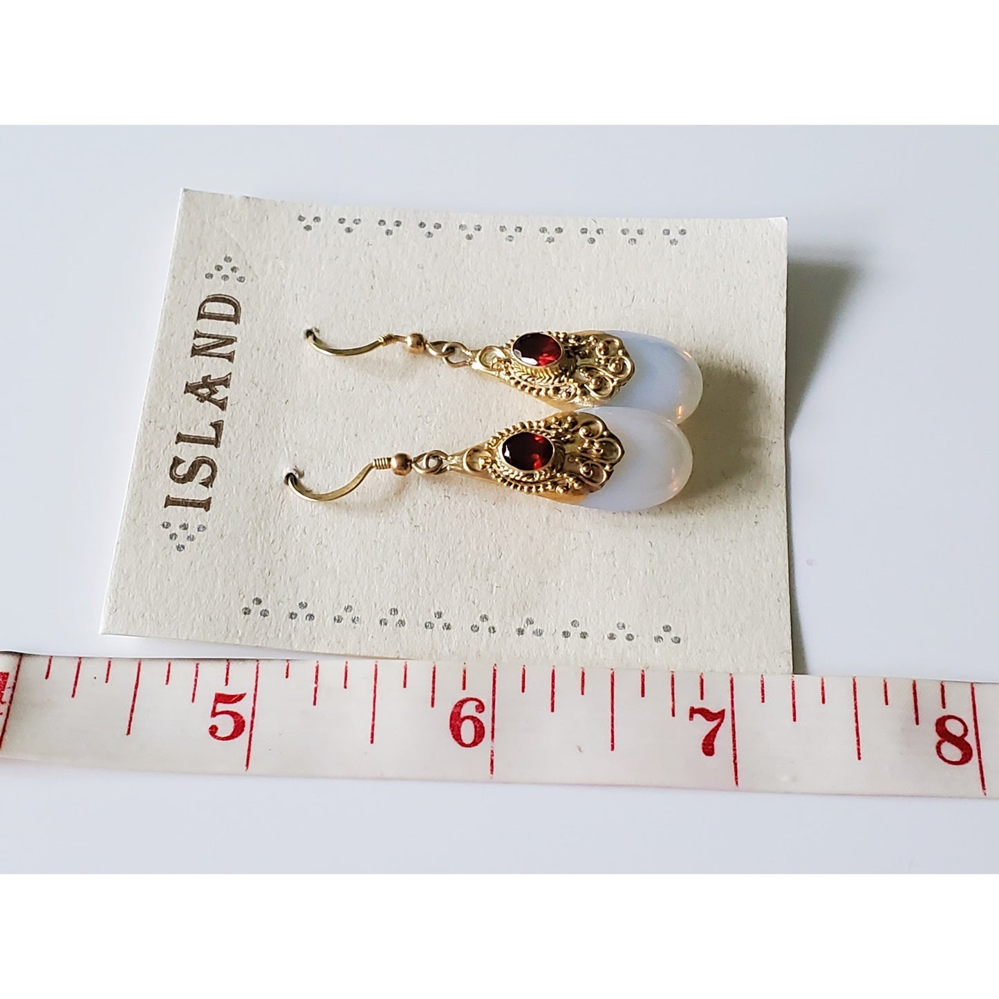 Vintage Sterling Silver Opaline Garnet Dangle Earrings by Harry Haslett