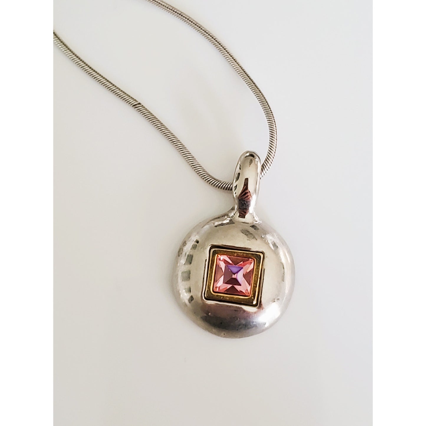 Vintage Sterling Silver Pink Stone Necklace