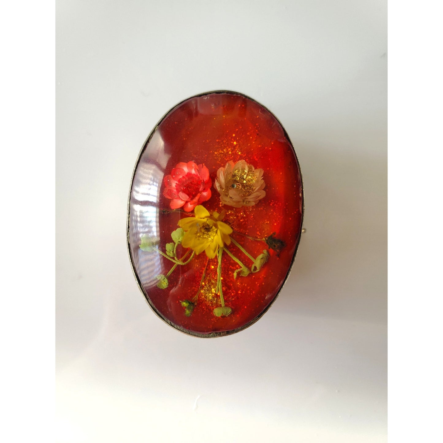 Vintage Sterling Silver Floral Lucite Pill Box