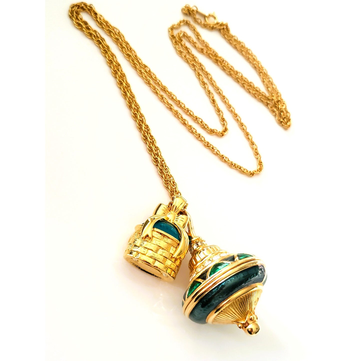 Vintage Joan Rivers and Swarovski Double Gold Tone Dreidel Necklace