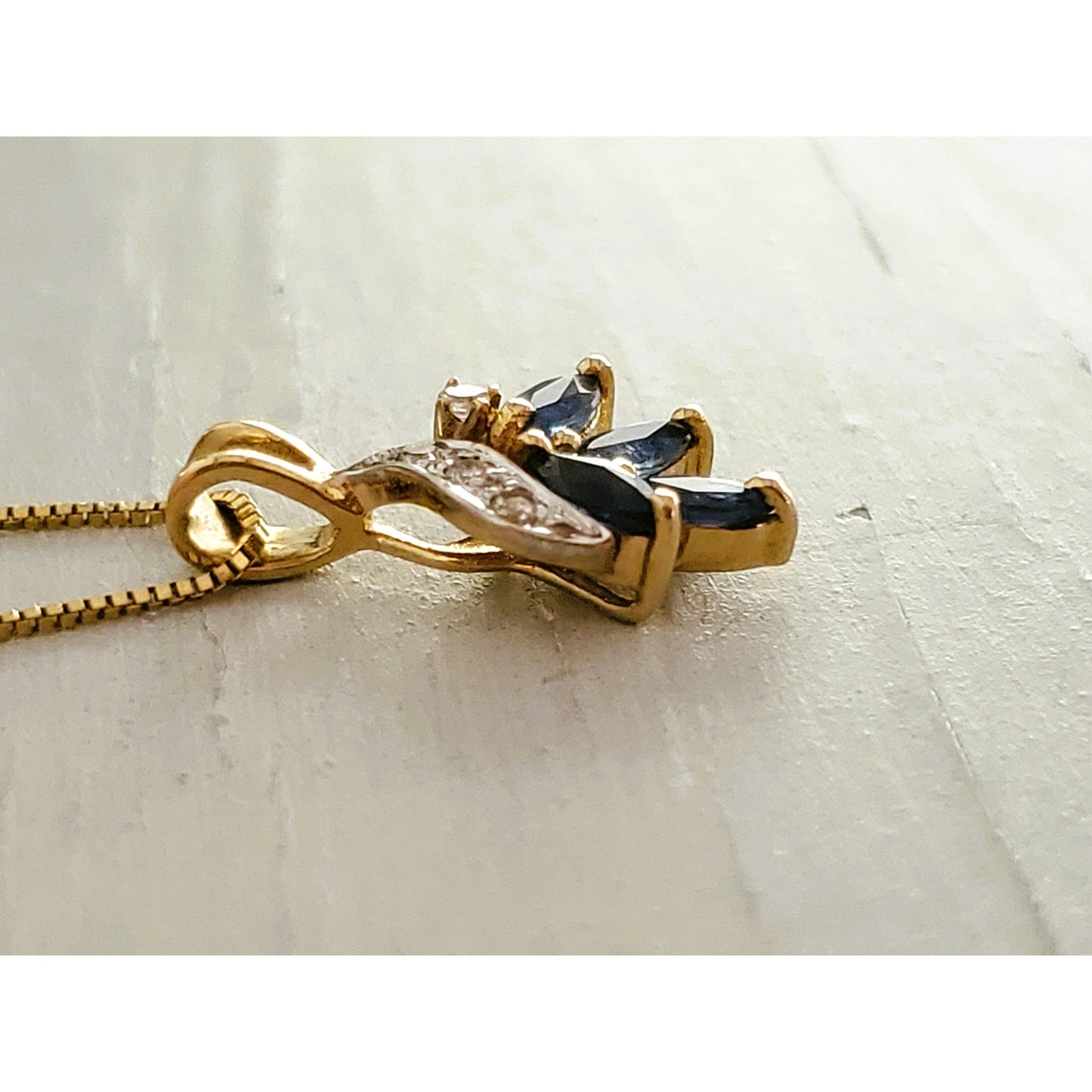 Vintage 14K Gold Dainty Sapphire and Diamond Floral Necklace