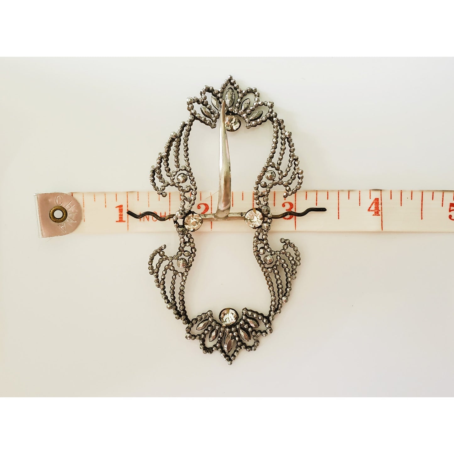 Vintage Silver Tone Rhinestone Belt Buckle