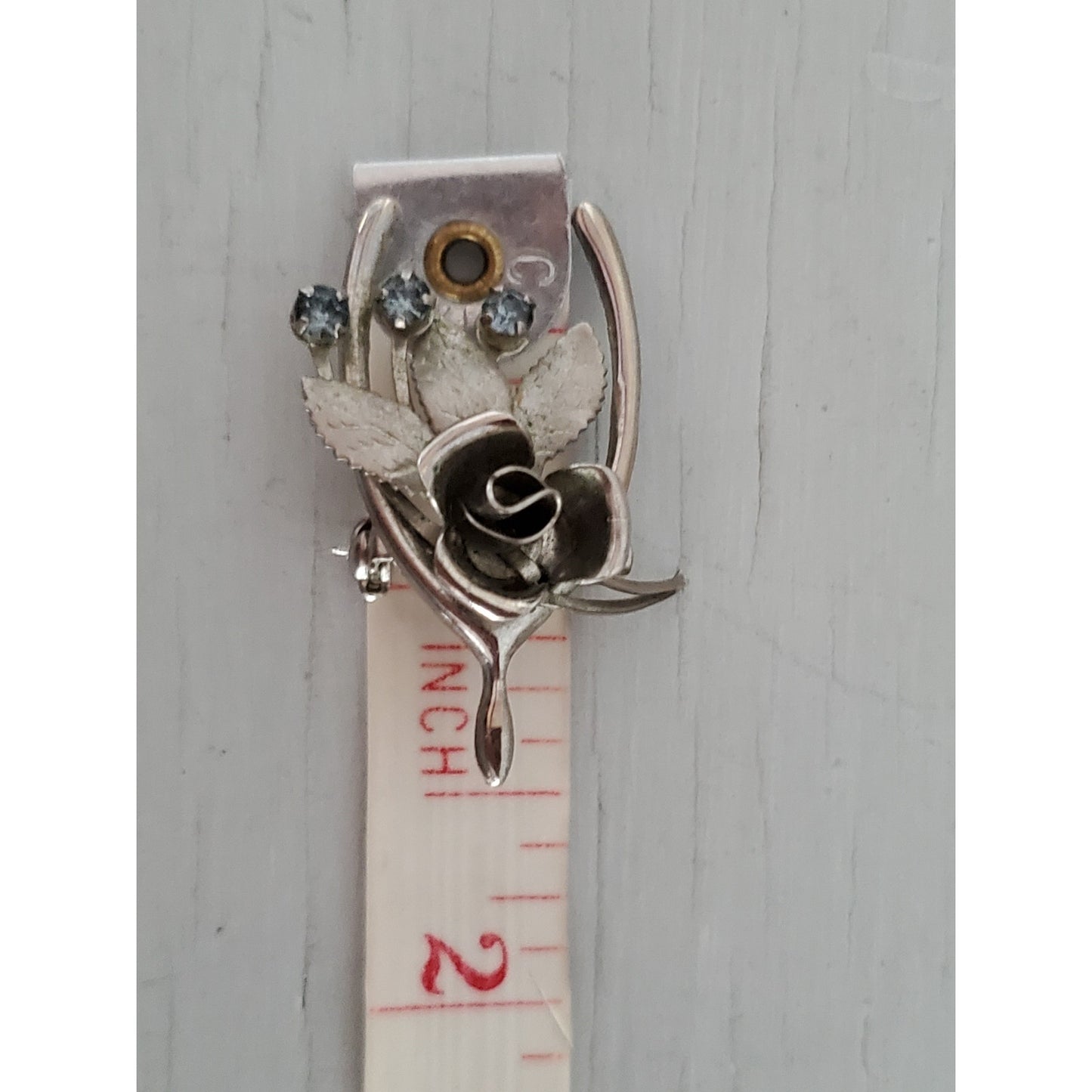 Vintage Silver tone Floral Wishbone Pin Brooch