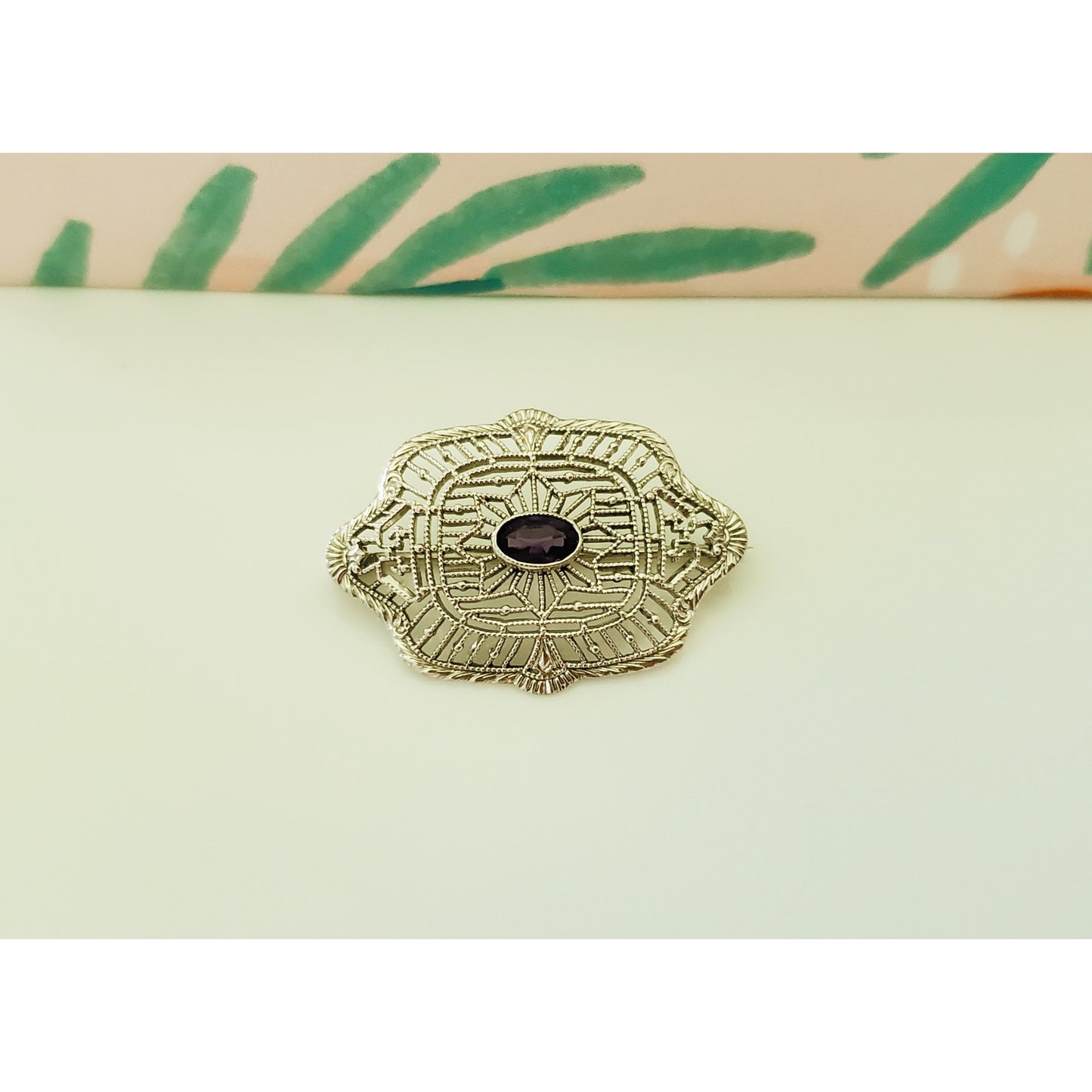 Vintage 10K Antique Victorian Filigree Amethyst Petite Brooch