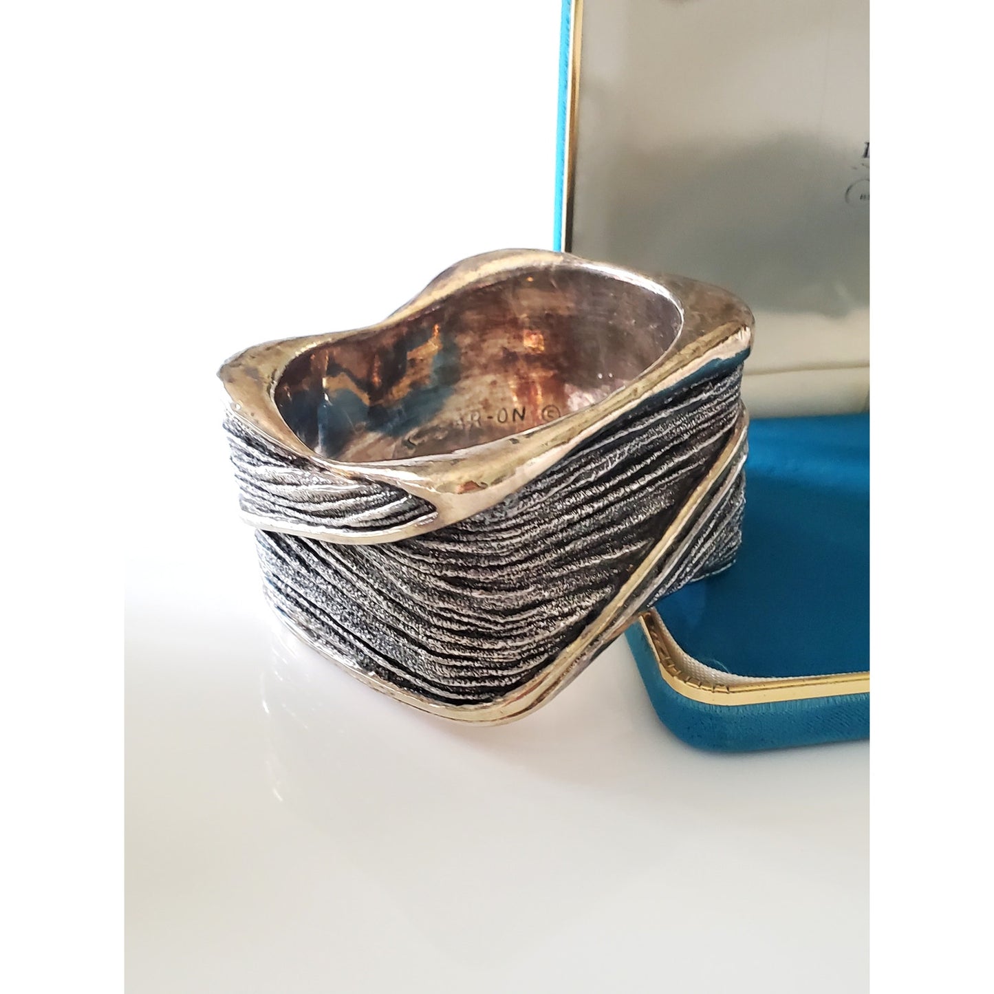N.S Bar-On Israel Oversized Square Electroform Sterling Silver Bangle Bracelet