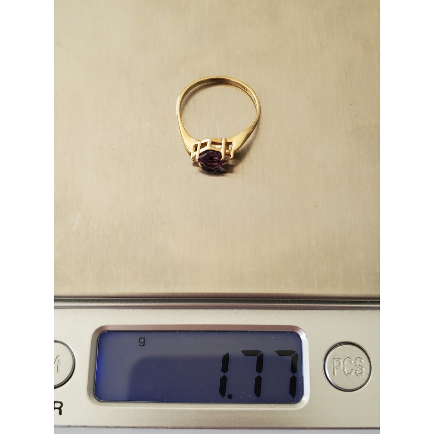 Vintage 14K Gold Kabana Designer Amethyst Hexagon and Diamond Bypass Ring
