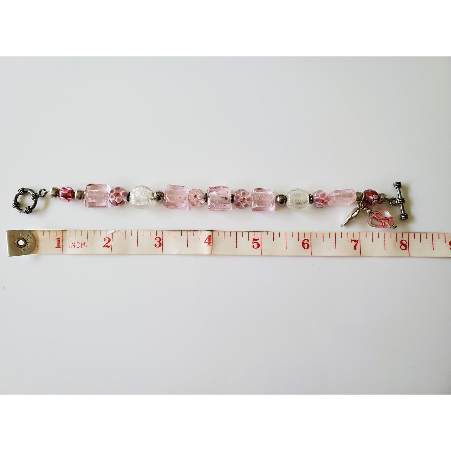 Pink Breast Cancer Awareness Glass Beaded Bracelet