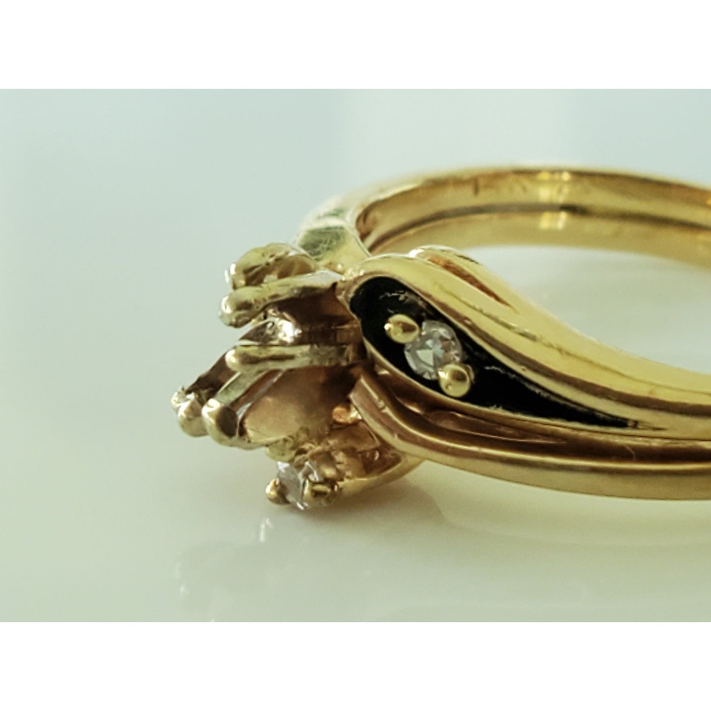 Vintage 14K Gold Black Enamel Diamond Ring Setting